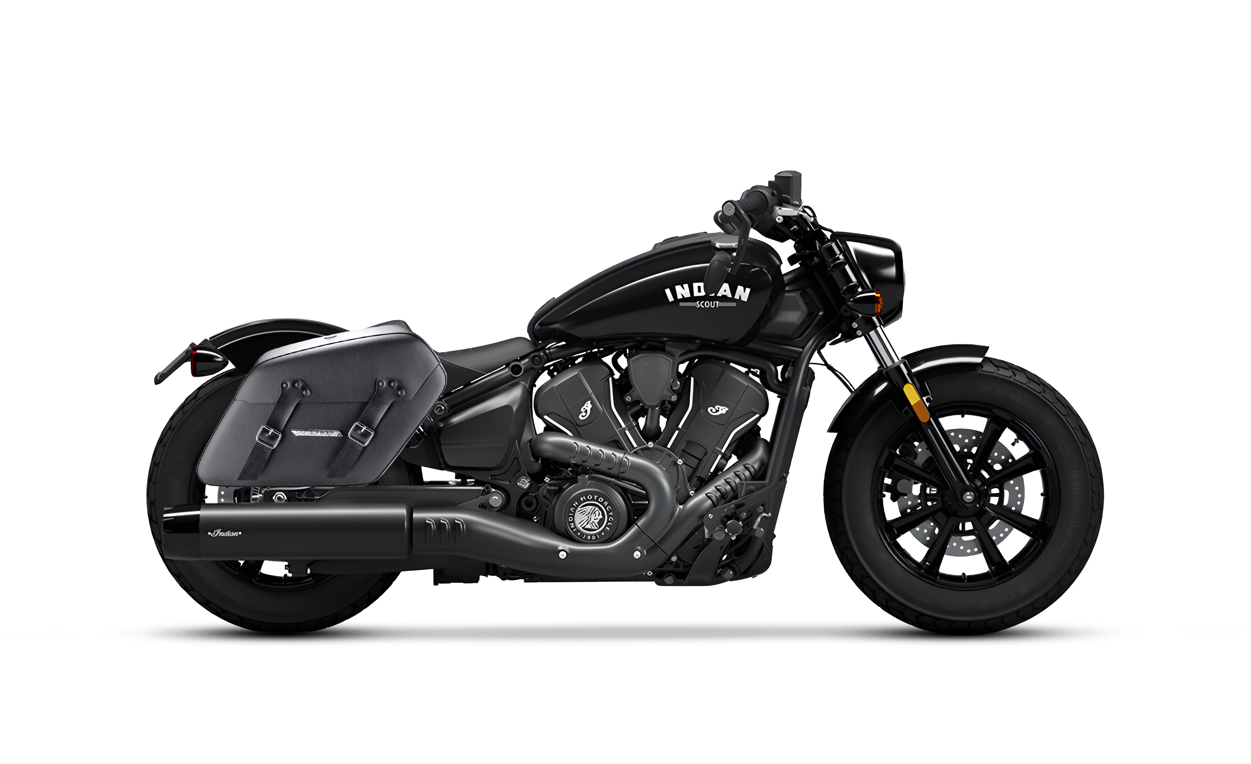 38L - Baldur XL Shock-Cutout Indian Scout Bobber Leather Wrap Hard Saddlebags Bag on Bike @expand