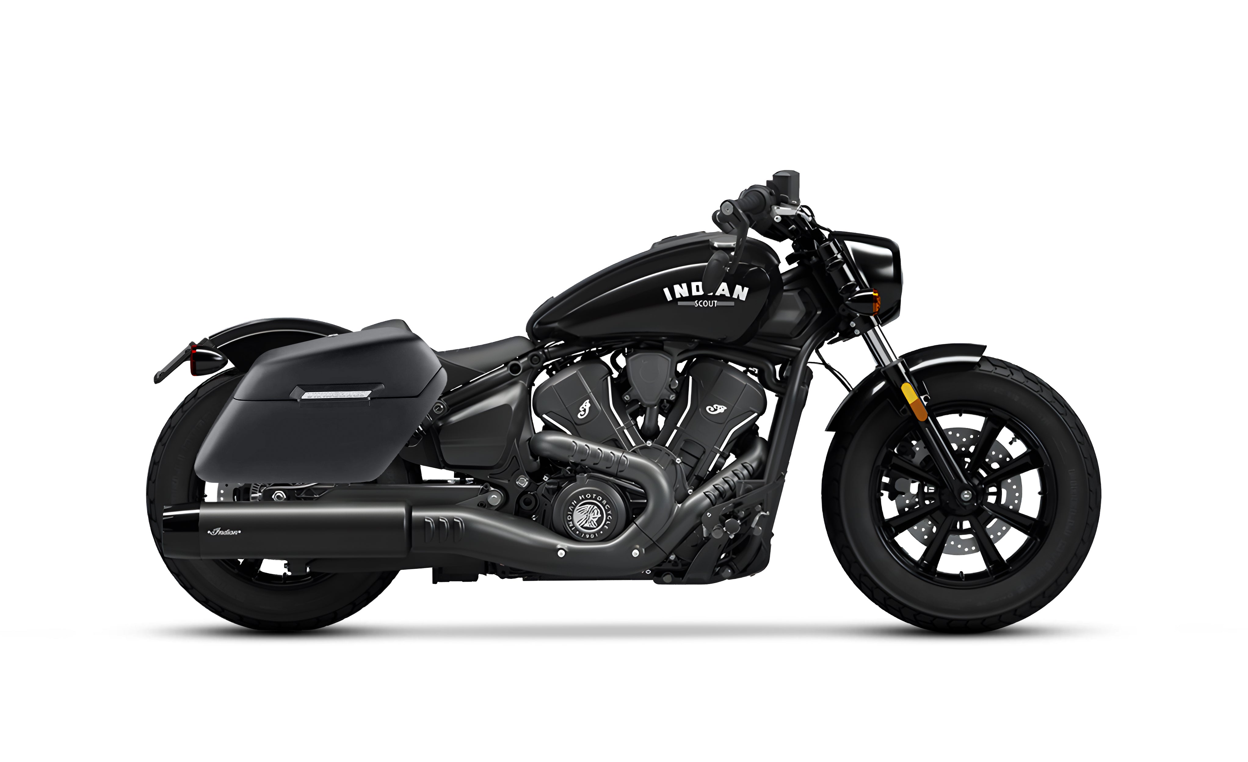 38L - Baldur XL Shock-Cutout Indian Scout Bobber Matte Hard Saddlebags Bag on Bike @expand