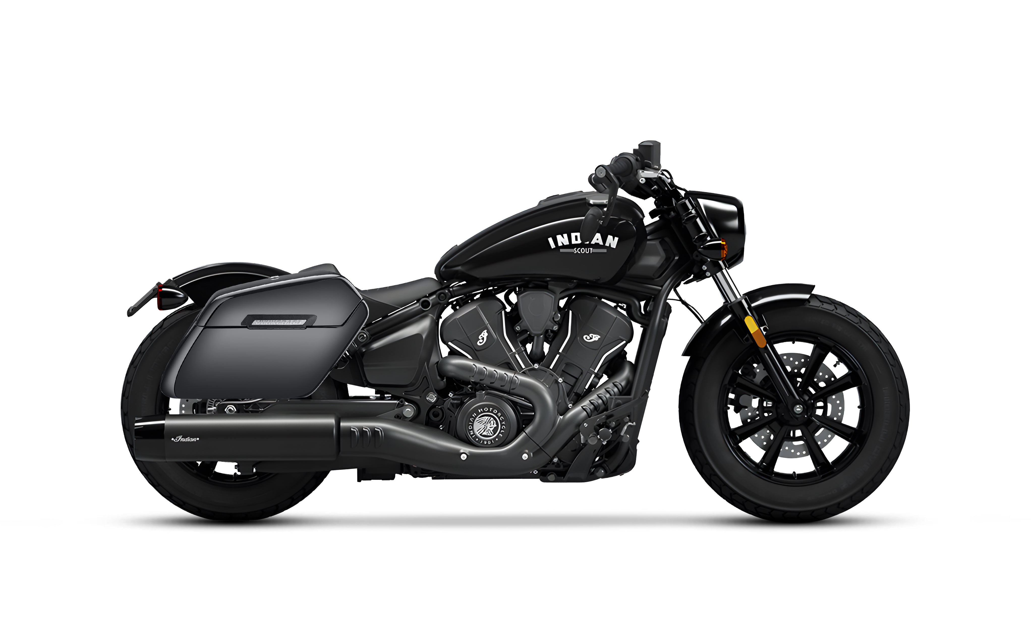 38L - Baldur XL Shock-Cutout Indian Scout Bobber Painted Hard Saddlebags Bag on Bike @expand