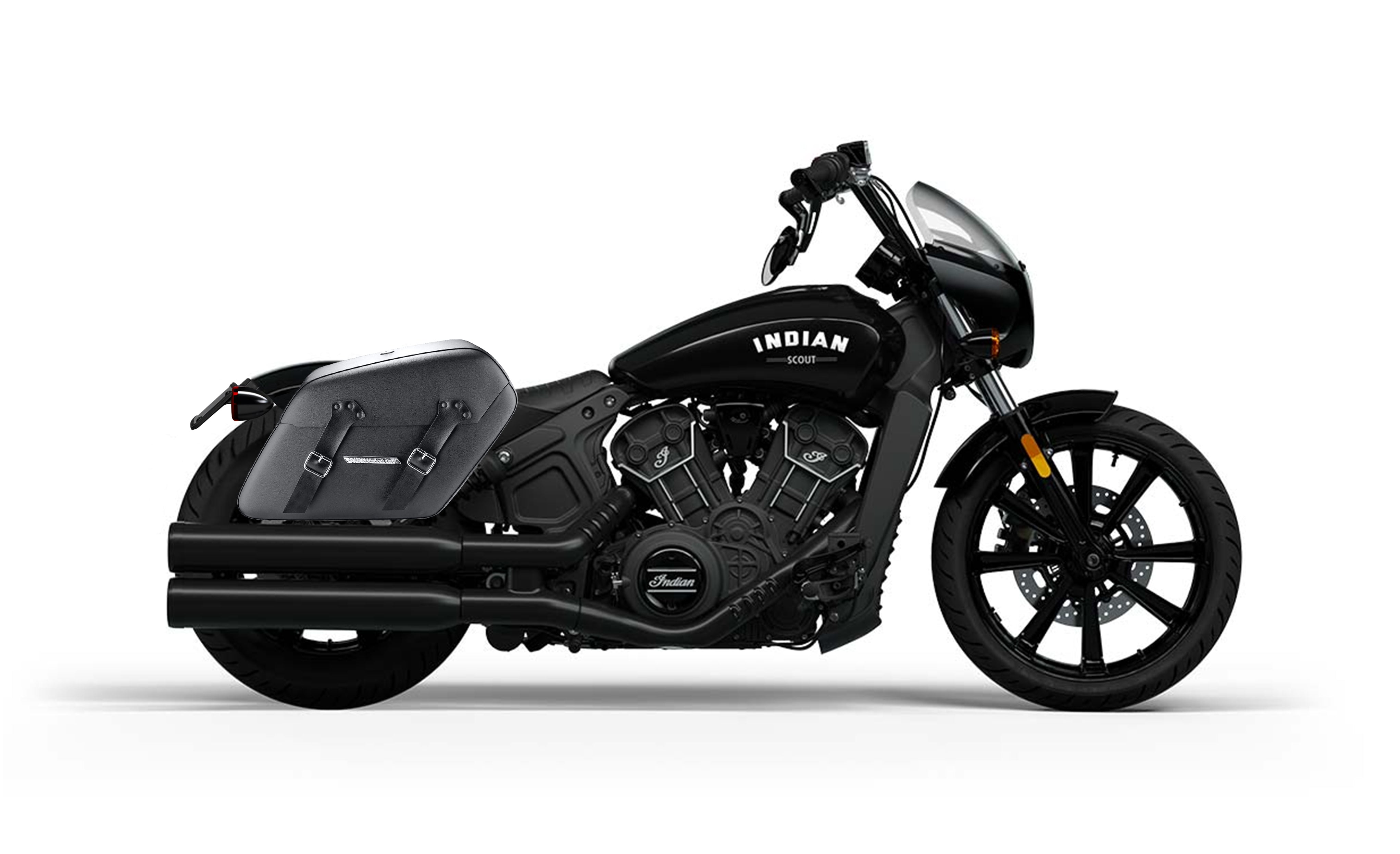 38L - Baldur XL Shock-Cutout Indian Scout Rogue Leather Wrap Hard Saddlebags Bag on Bike @expand