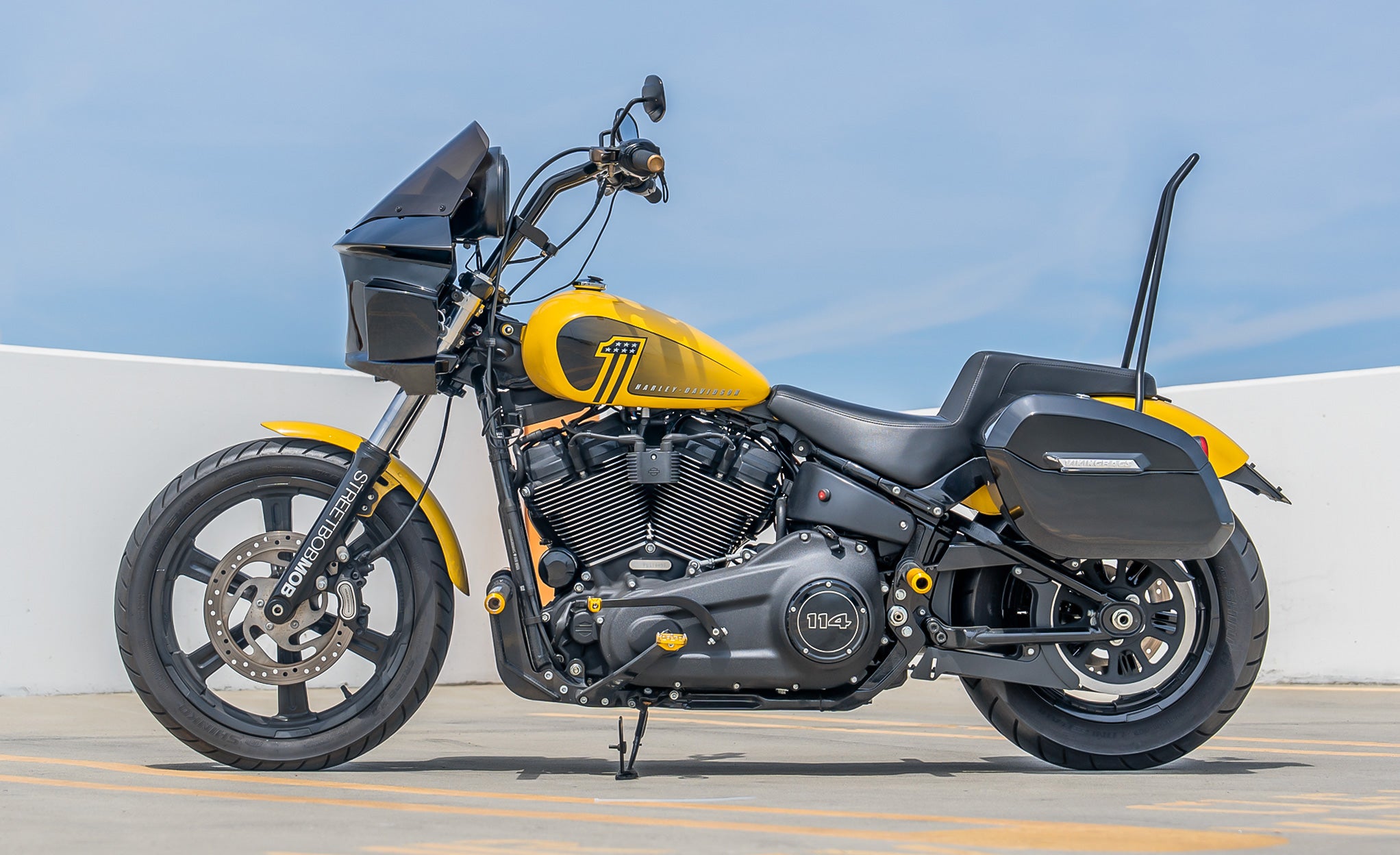 Viking Darkin Motorcycle Fairing for Harley Softail Street Bob Gloss Black Lifestyle @expand