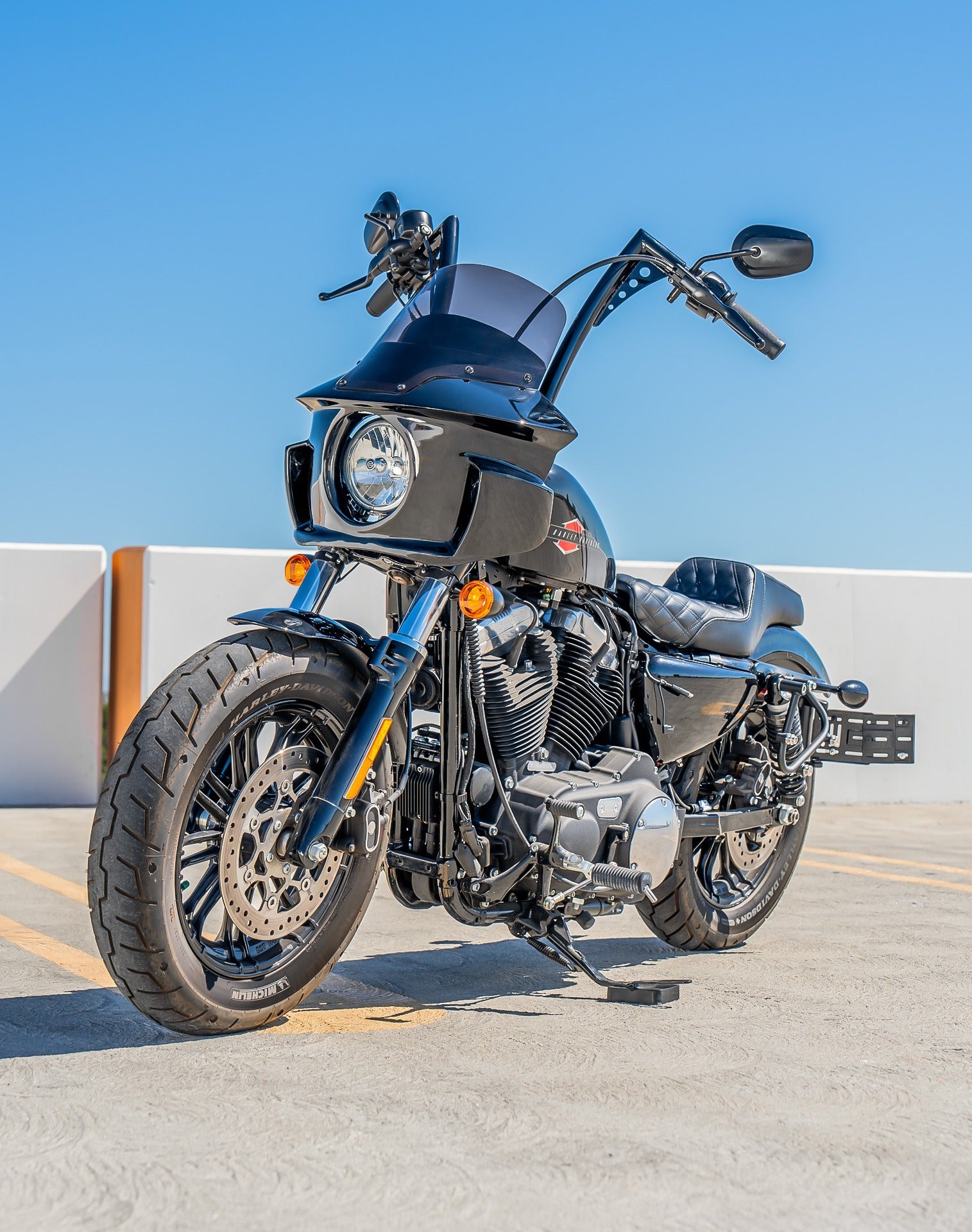 Viking Darkin Motorcycle Fairing for Harley Sportster Forty Eight Gloss Black Lifestyle Vertical