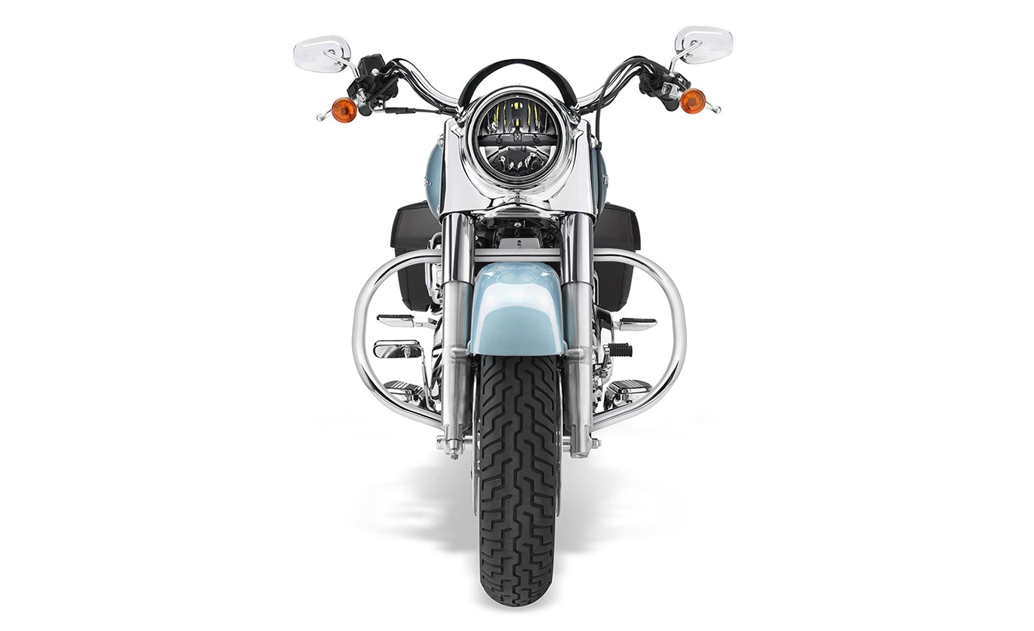 Viking Renegade Crash Bar/ Engine Guard For Harley Softail Deluxe FLSTN/I Chrome Crash Bar on Bike View @expand