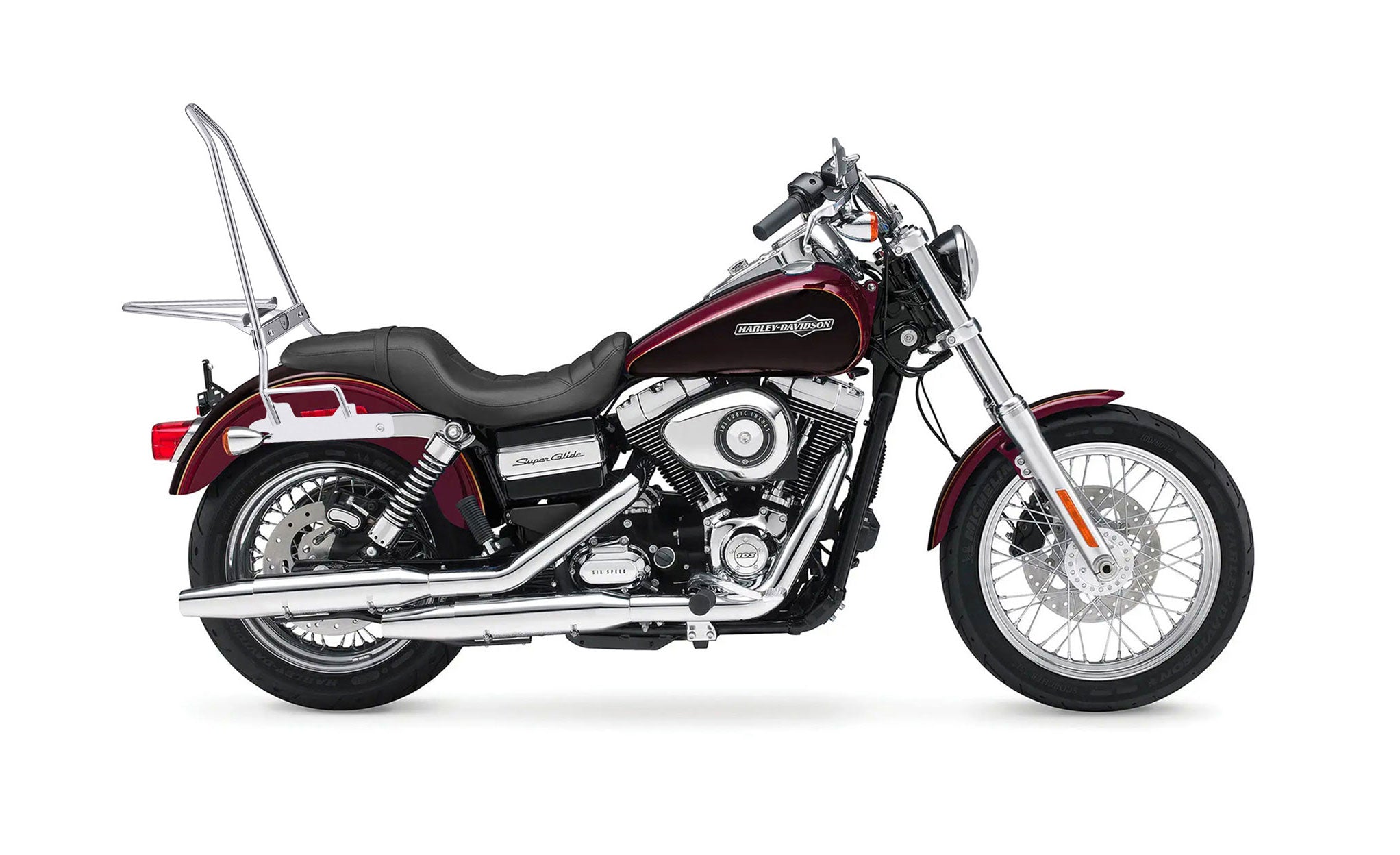 Iron Born Blade 25" Sissy Bar with Foldable Luggage Rack for Harley Dyna Super Glide Custom FXDC/I Chrome Luggage Rack on Bike View @expand