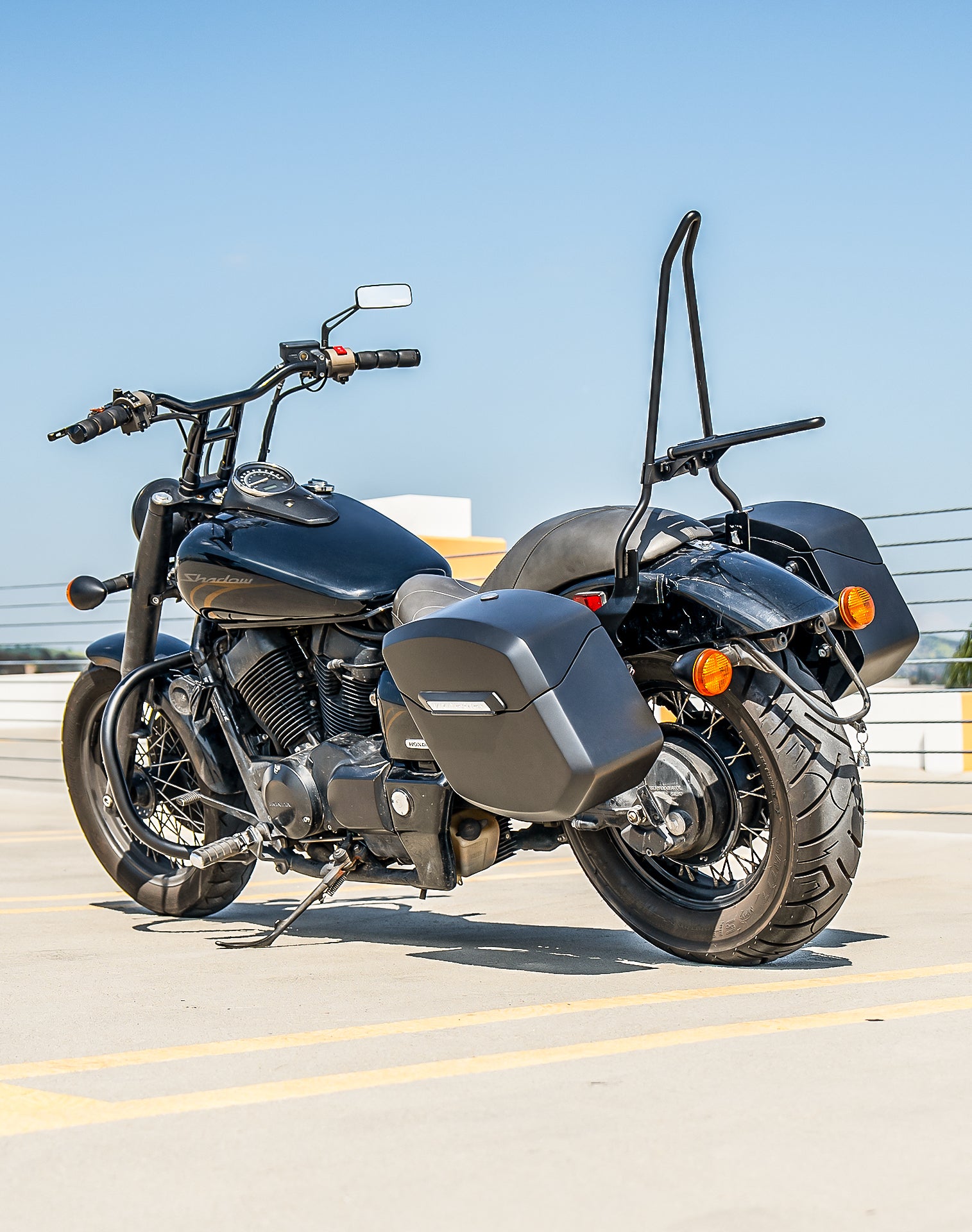 Iron Born 25" Sissy Bar with Foldable Luggage Rack for Honda Shadow 750 Phantom Matte Black v1