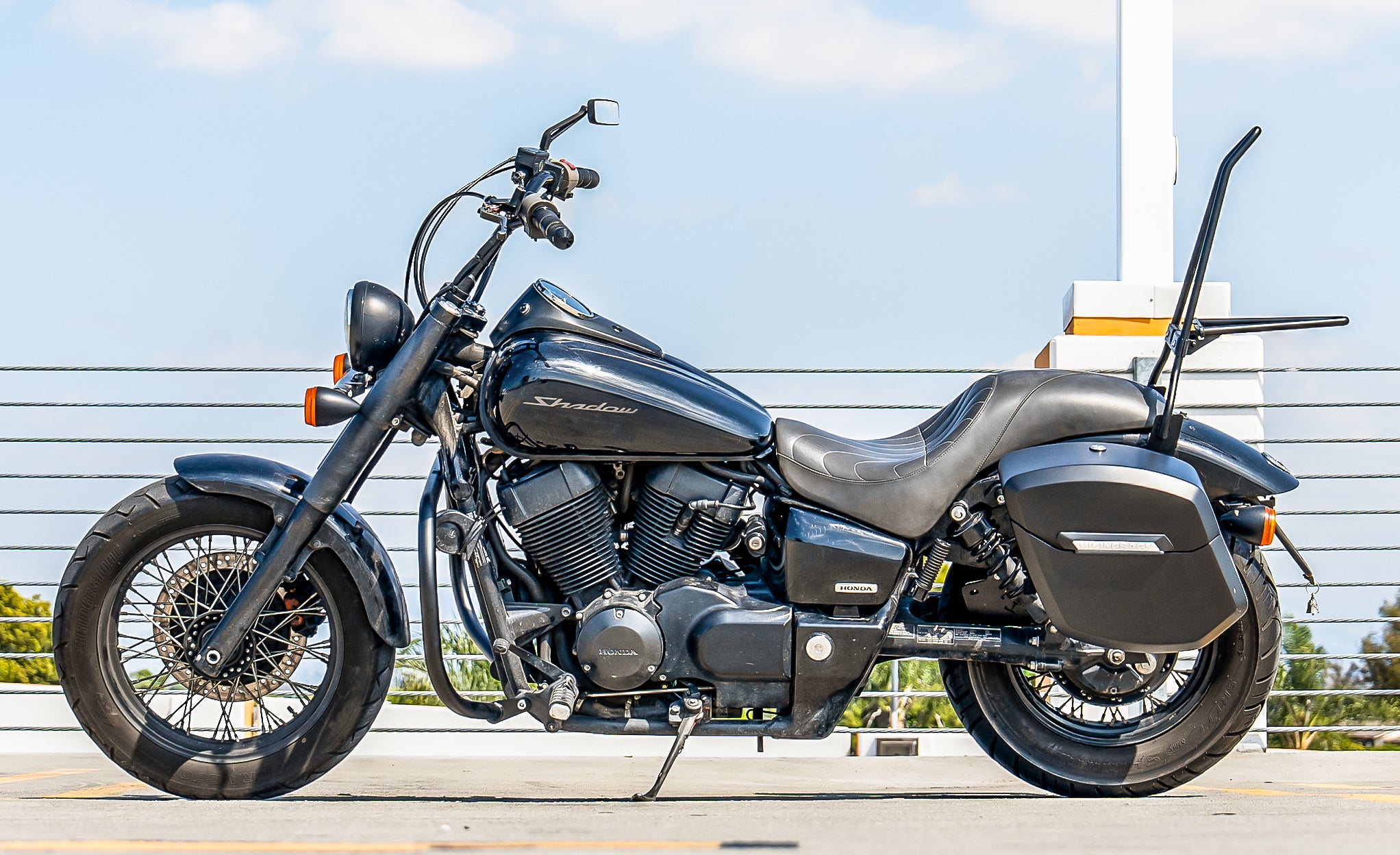 Iron Born 25" Sissy Bar with Foldable Luggage Rack for Honda Shadow 750 Phantom Matte Black @expand