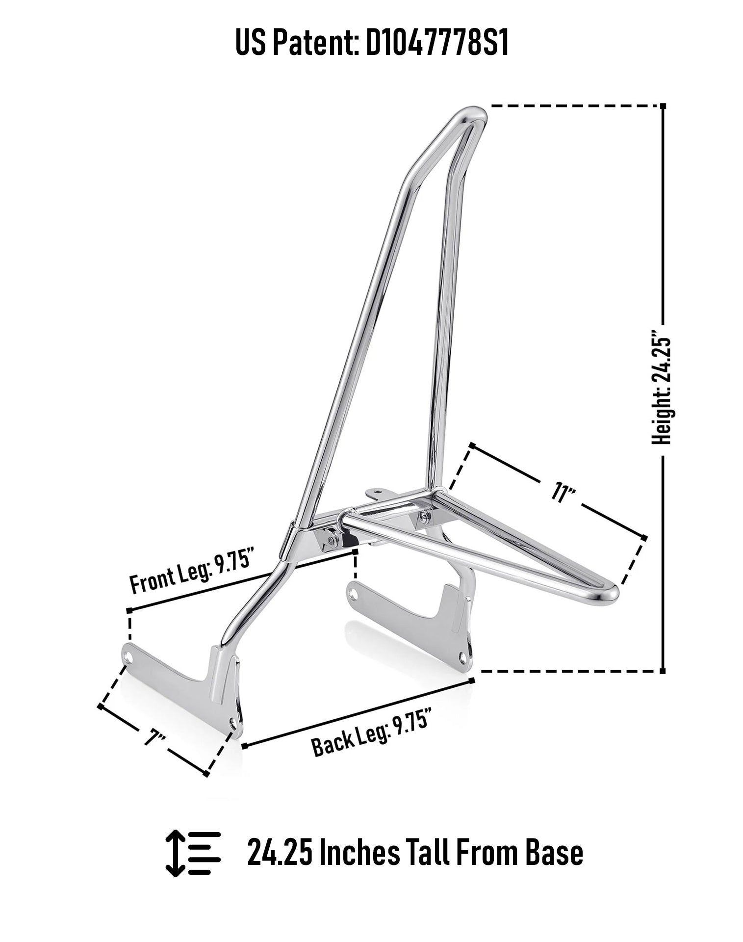 Iron Born Blade 25" Sissy Bar w/ Foldable Luggage Rack for Harley Softail Deluxe FLDE Chrome Dimension