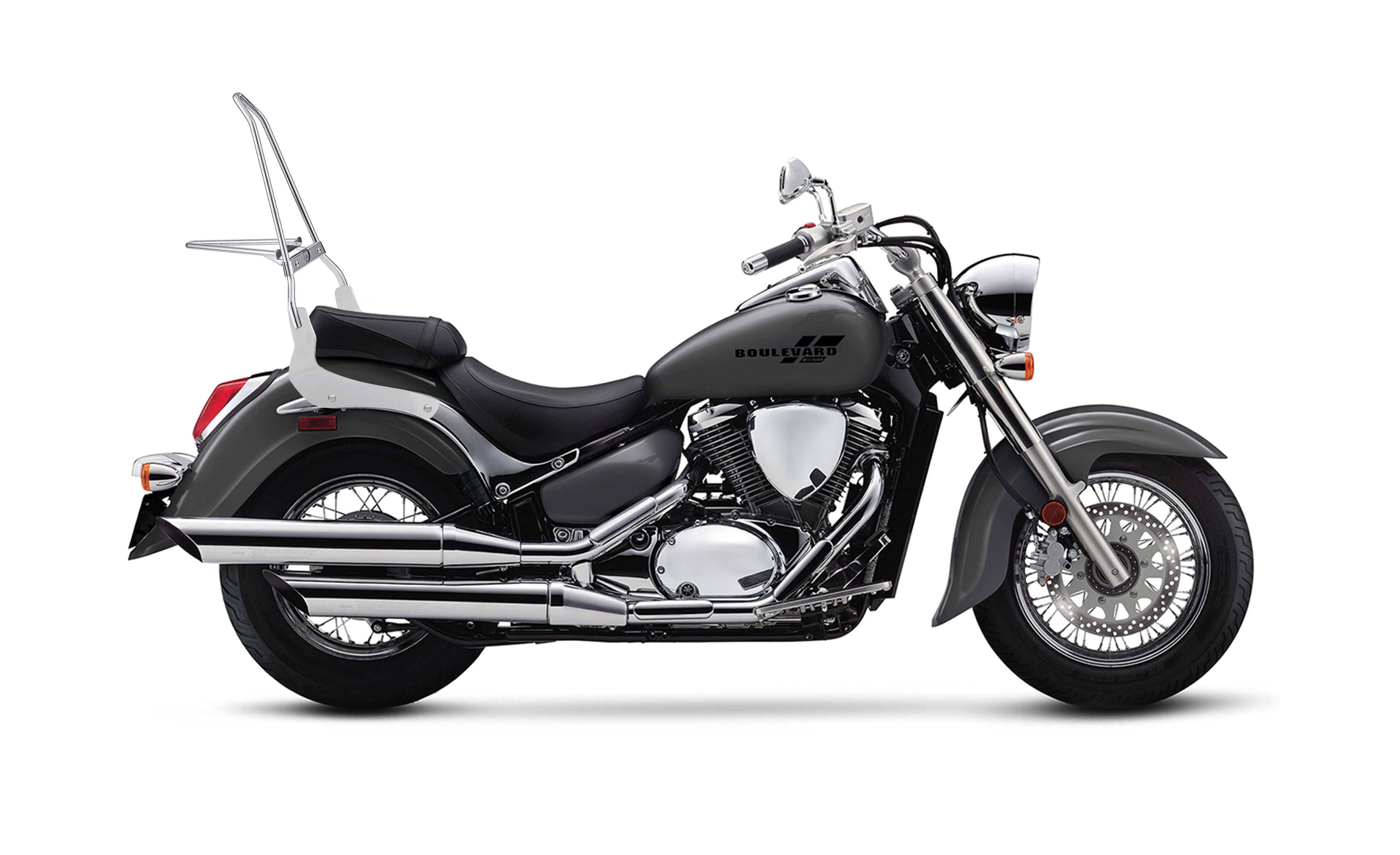 Iron Born Blade 25" Suzuki Boulevard C50 (VL800) Sissy Bar w/ Foldable Luggage Rack Chrome on Bike @expand