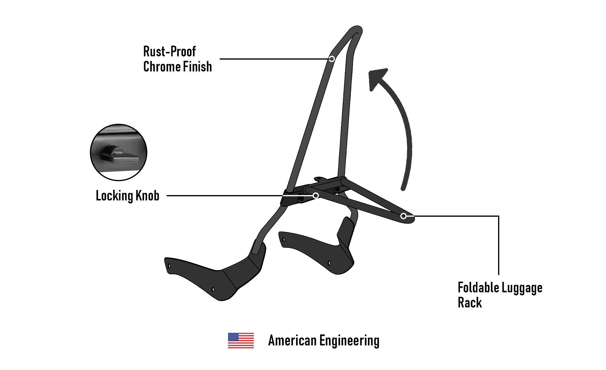Iron Born Blade 25" Suzuki Boulevard C50 (VL800) Sissy Bar w/ Foldable Luggage Rack Chrome American Engineering @expand
