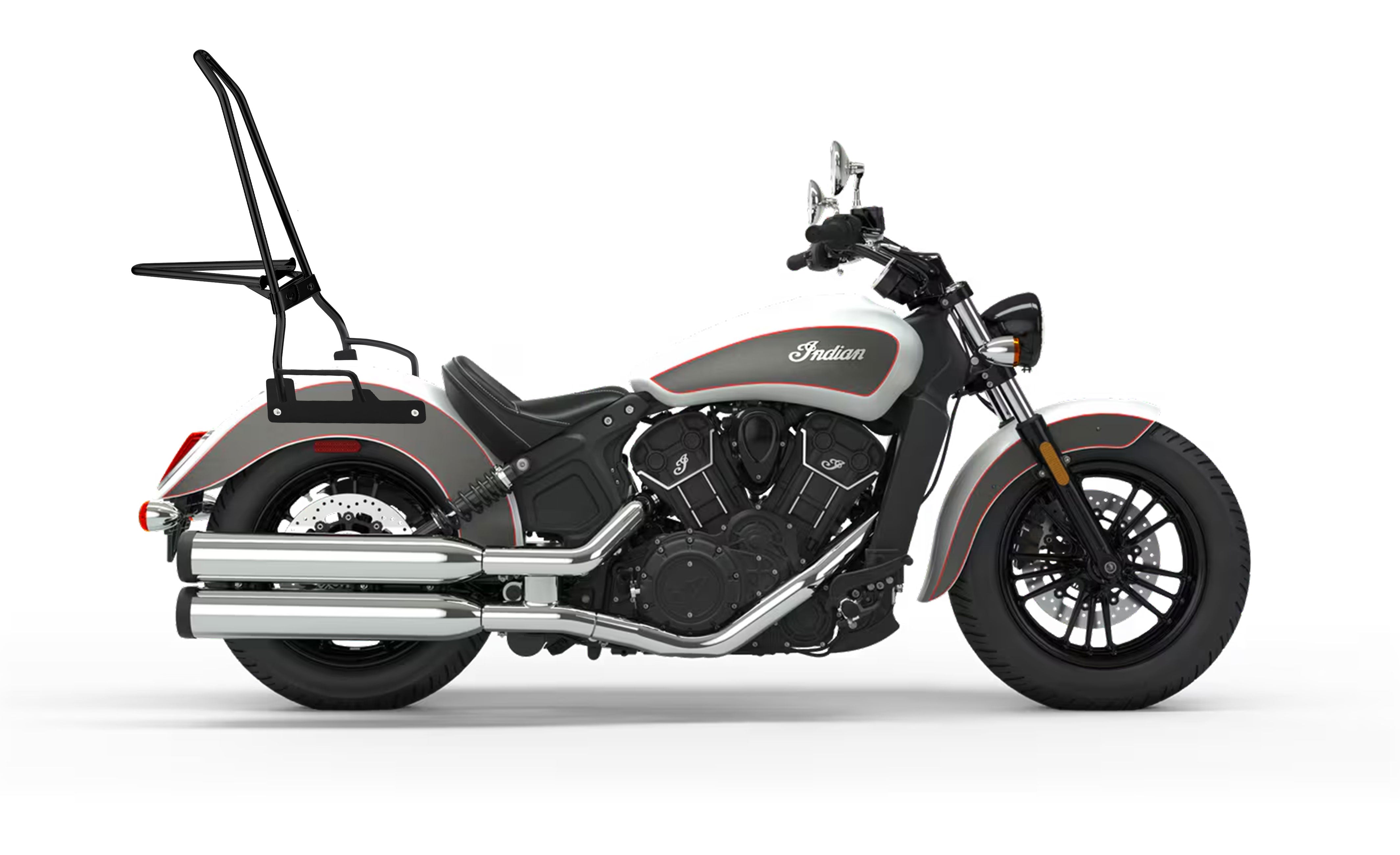 Iron Born Blade 25" Indian Scout Sissy Bar with Foldable Luggage Rack Matte Black Luggage Rack on Bike View @expand
