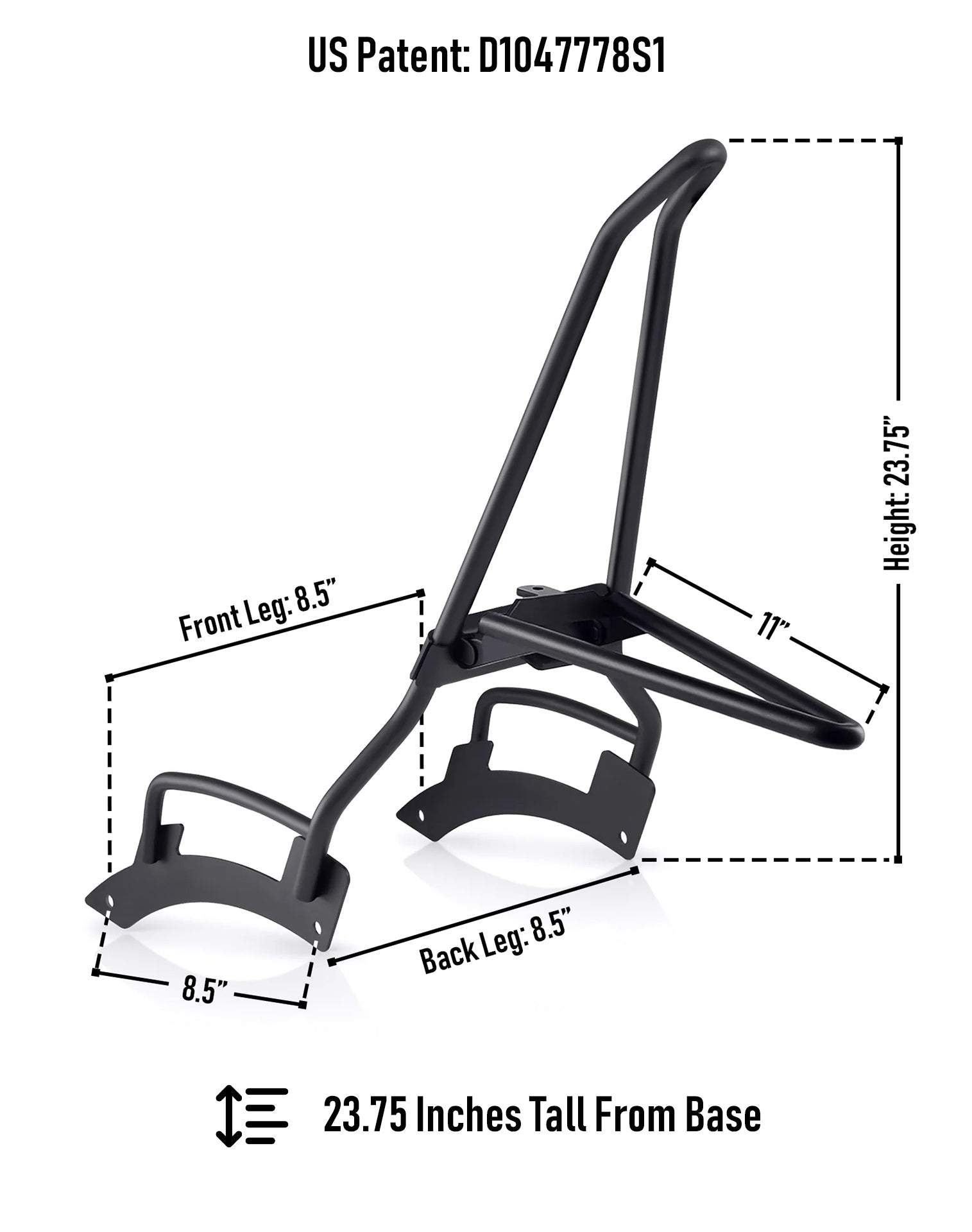 Iron Born Blade 25" Indian Scout Classic Sissy Bar with Foldable Luggage Rack Matte Black