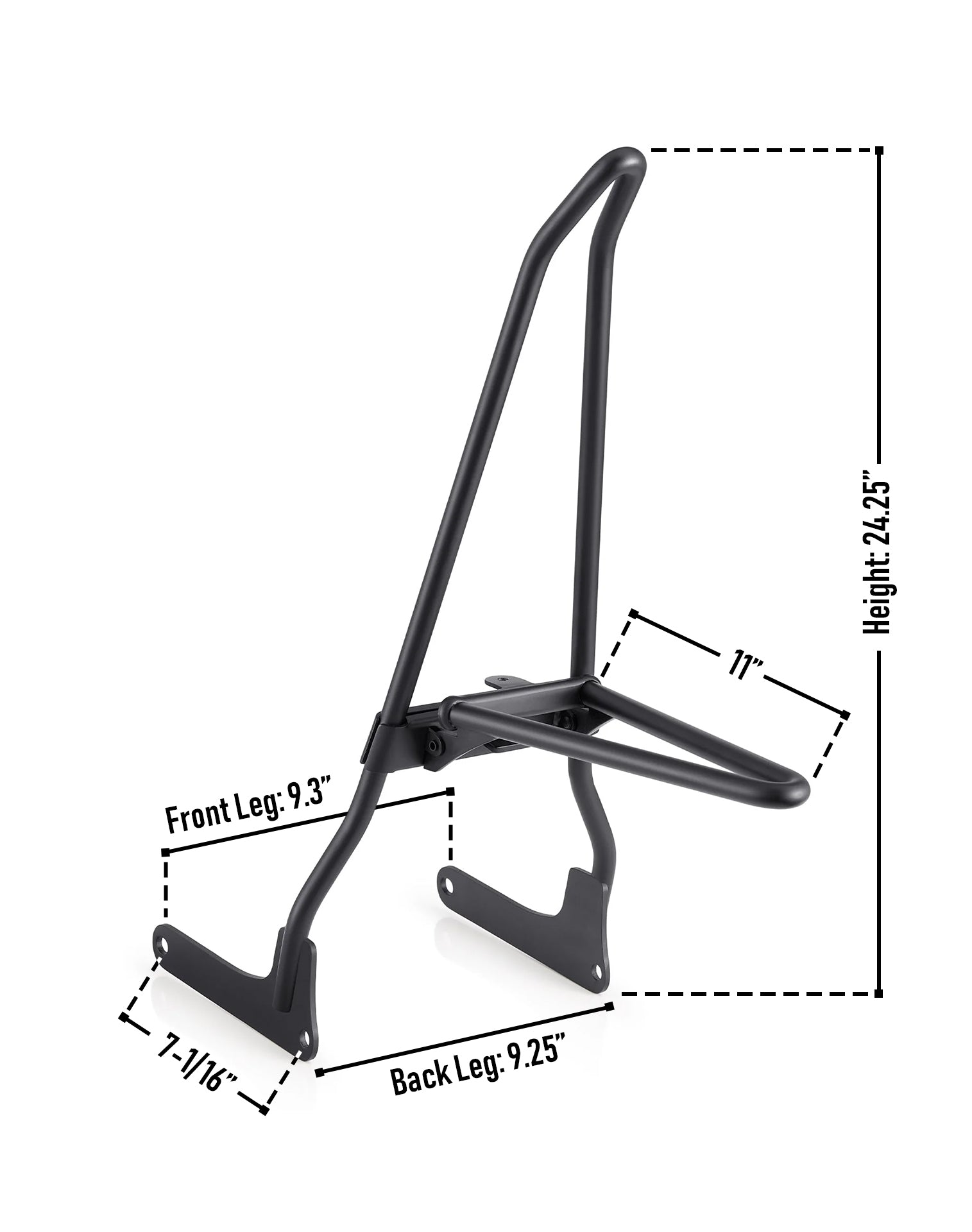 Iron Born Blade 25" Sissy Bar with Foldable Luggage Rack for Harley Softail Deluxe FLDE Matte Black Dimension