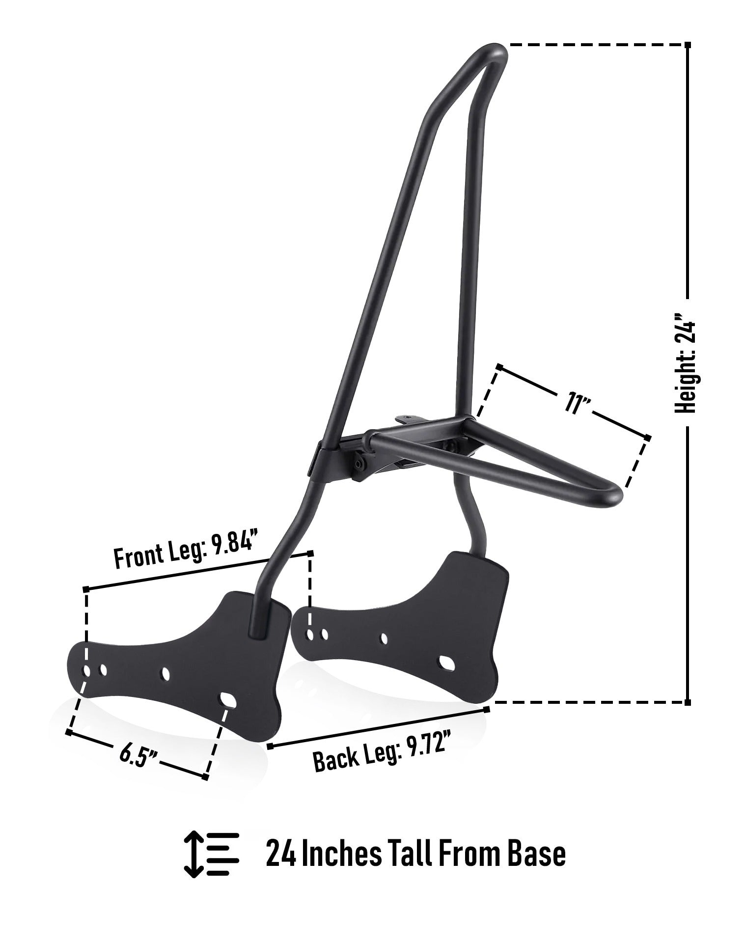 Iron Born Blade 25" Sissy Bar with Foldable Luggage Rack for Kawasaki Vulcan S Matte Black Dimension