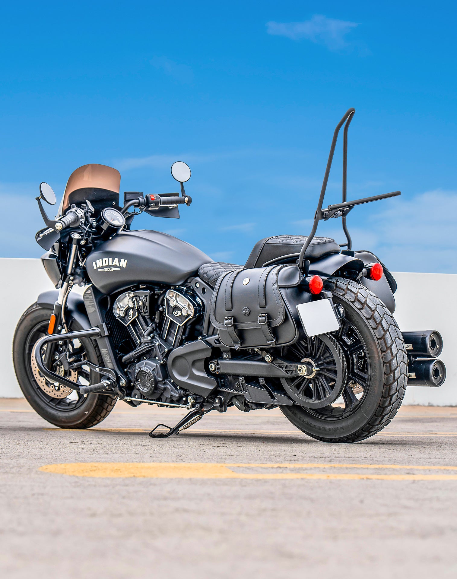 Iron Born Blade 25" Sissy Bar with Foldable Luggage Rack Matte Black Lifestyle Photos