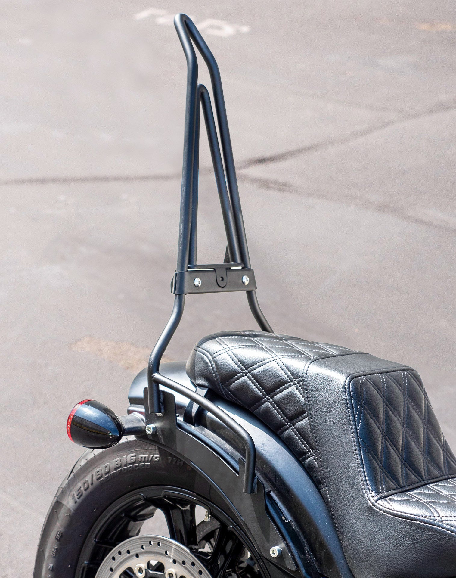 Iron Born Blade 25" Sissy Bar with Foldable Luggage Rack Matte Black Lifestyle Photos