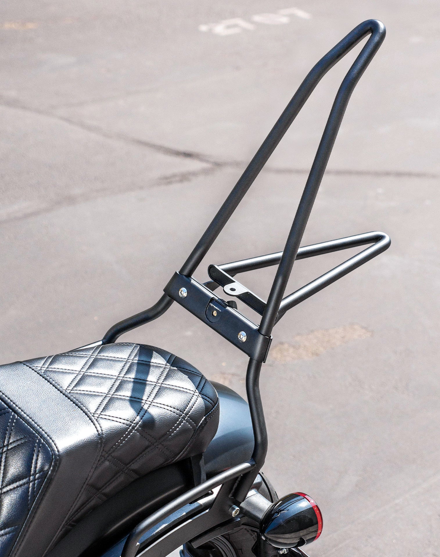 Iron Born Blade 25" Sissy Bar with Foldable Luggage Rack Matte Black Lifestyle Photos