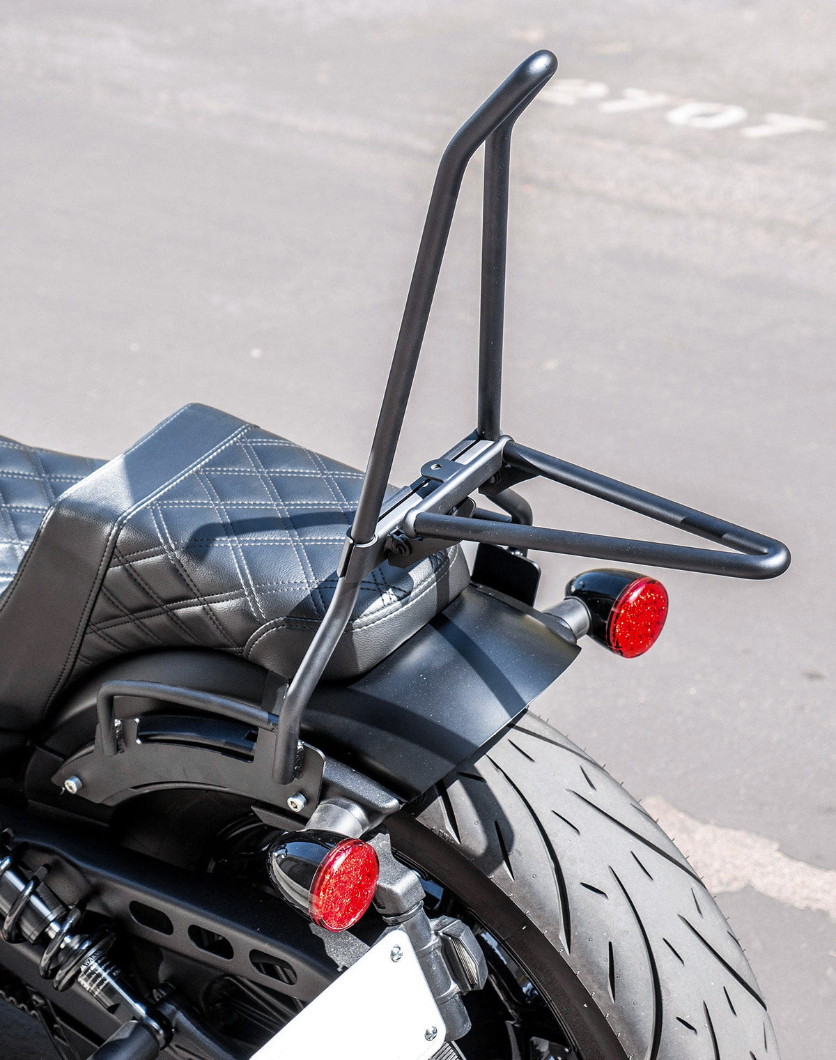 Iron Born Blade 25" Sissy Bar with Foldable Luggage Rack Matte Black Lifestyle Photos