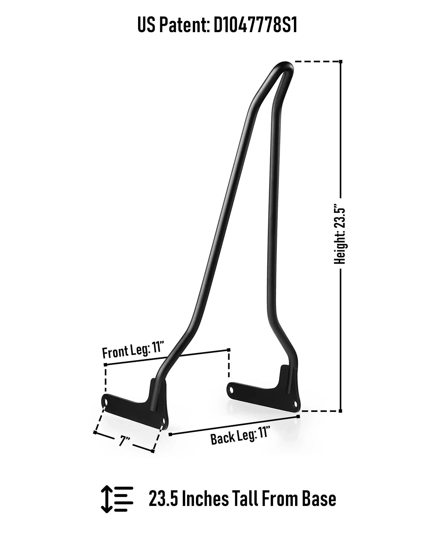 Iron Born Blade 25" Sissy Bar for Harley Softail Low Rider Matte Black Dimension