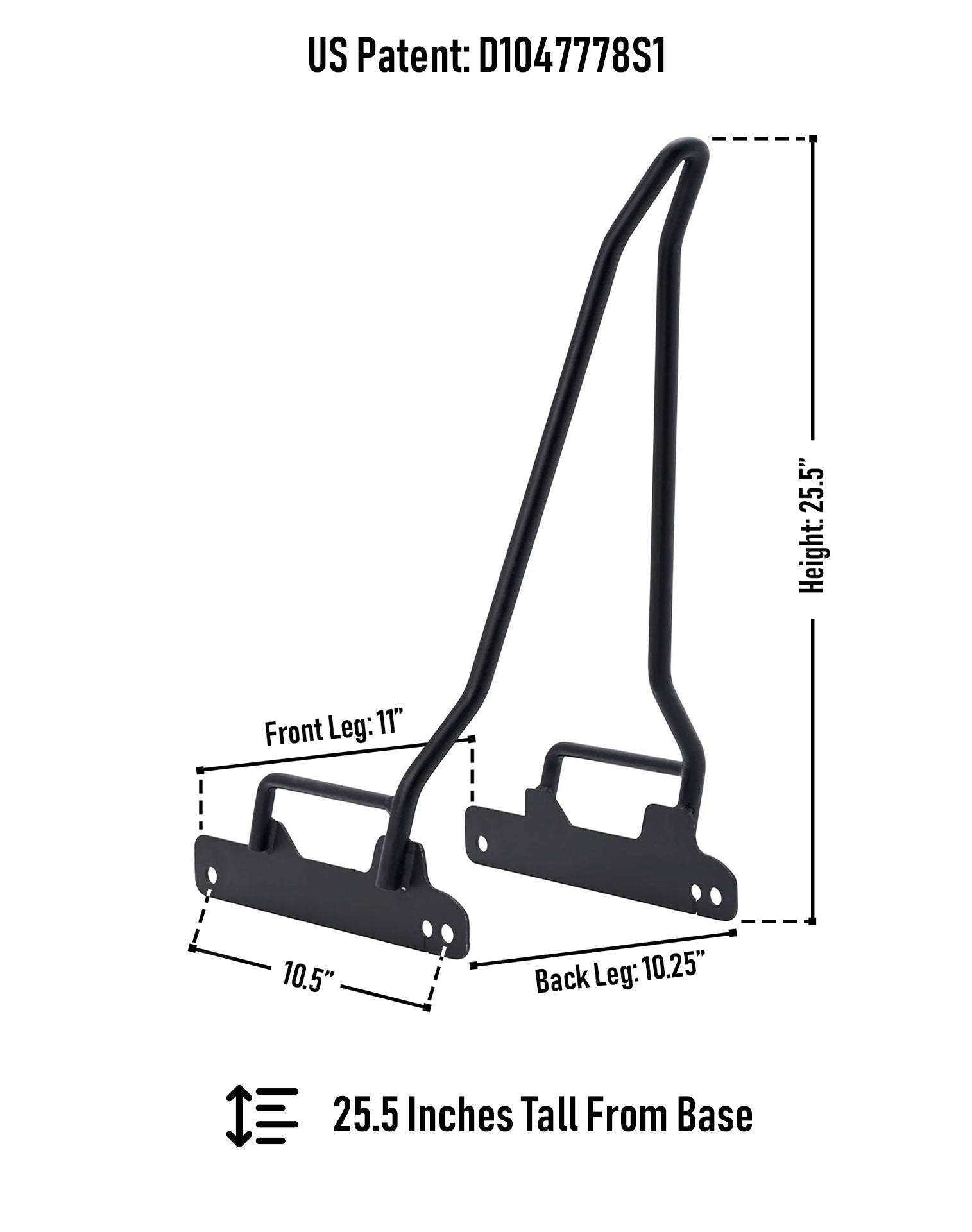 Iron Born Blade 25" Sissy Bar for Harley Dyna Super Glide Custom FXDC/I Matte Black Dimension