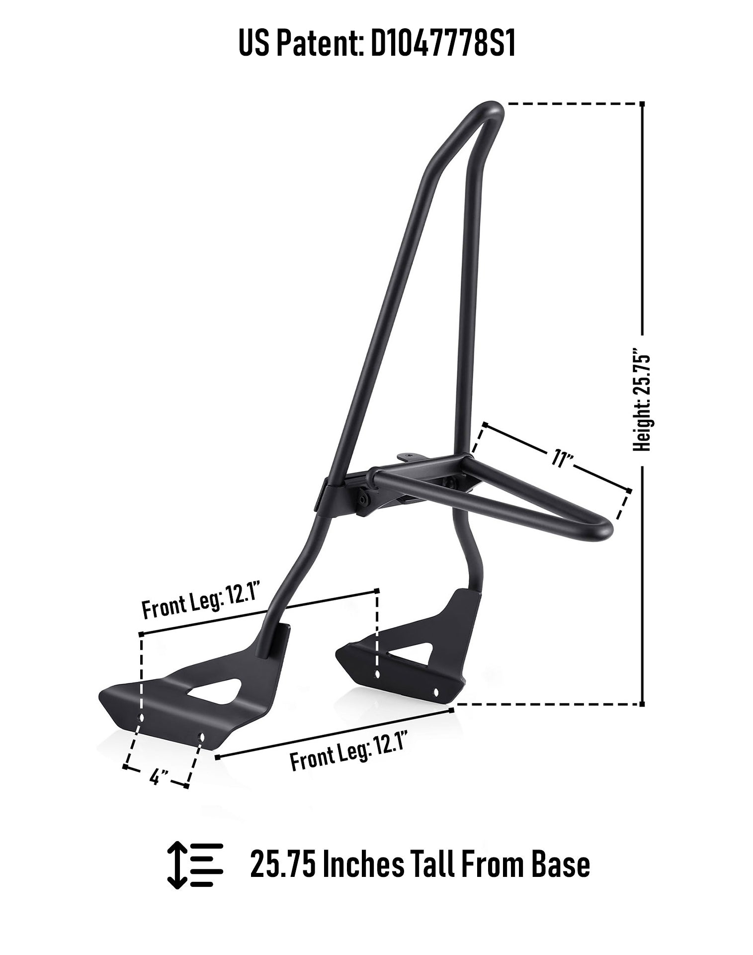 Iron Born Blade 25" Honda 750 Shadow RS Sissy Bar with Foldable Luggage Rack Matte Black Dimension