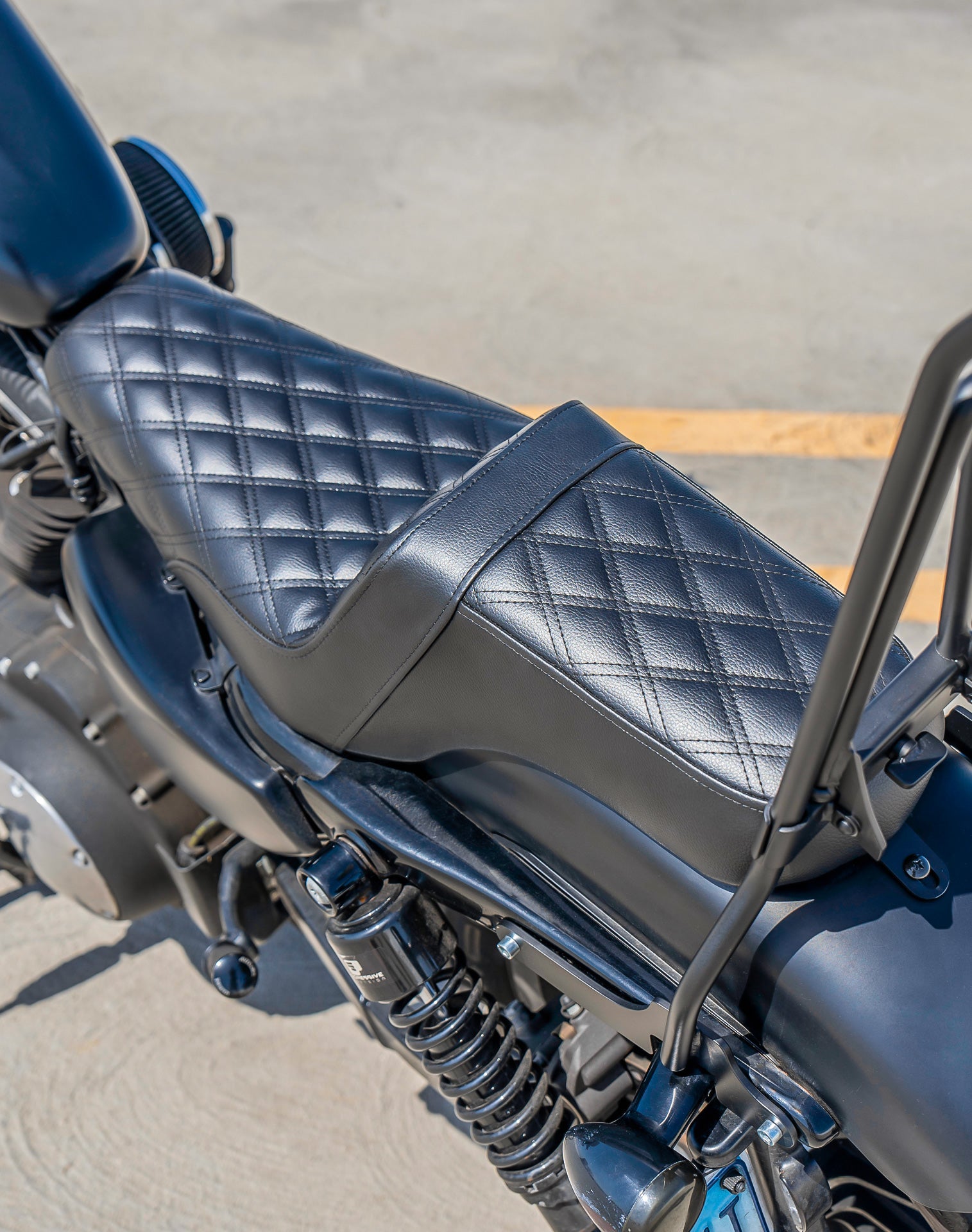 Iron Born Diamond Stitch 2-Up Seat For Harley Sportster 883 Iron XL883N Black Lifestyle