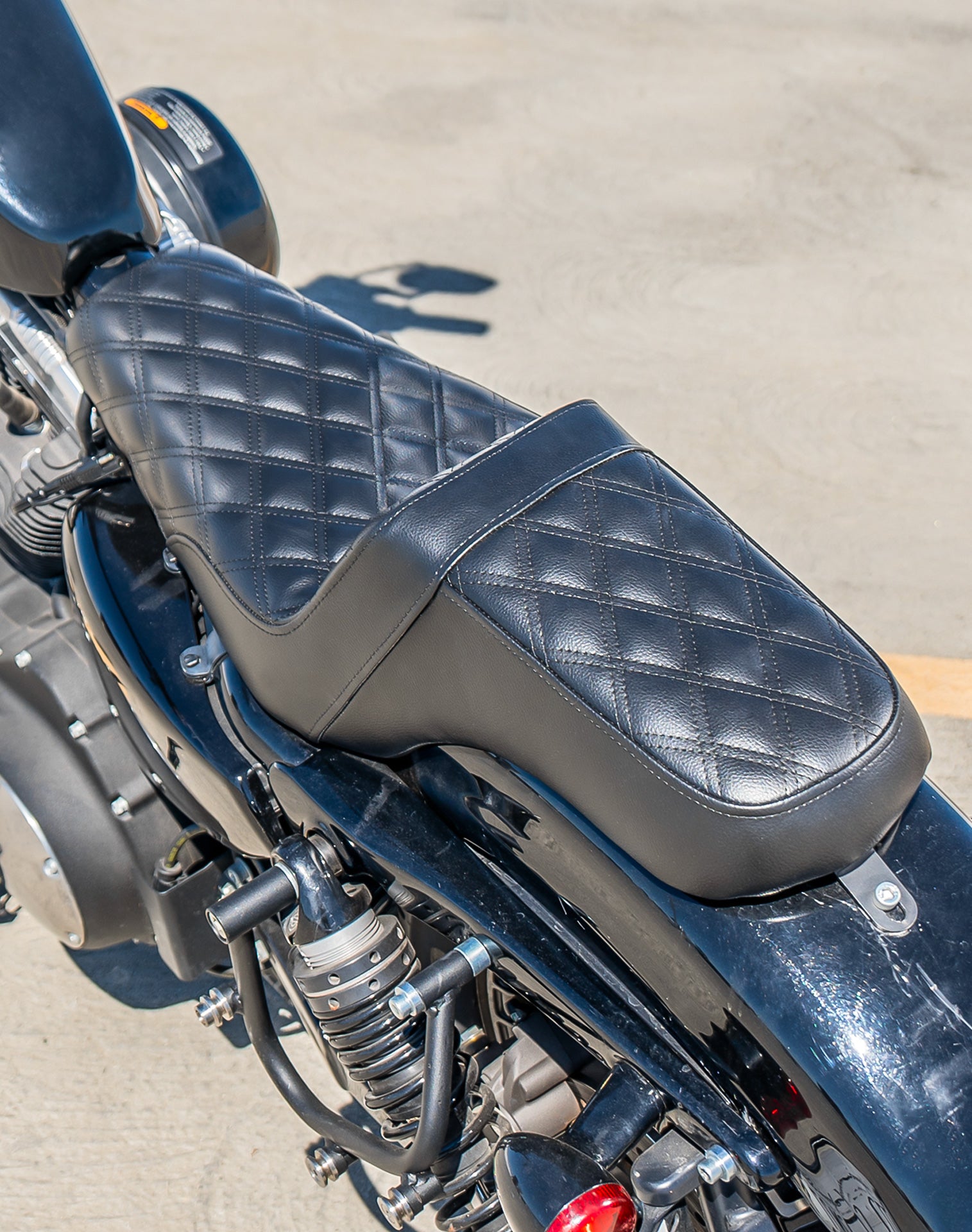 Iron Born Diamond Stitch 2-Up Seat For Harley Sportster 883 Iron XL883N Black Lifestyle