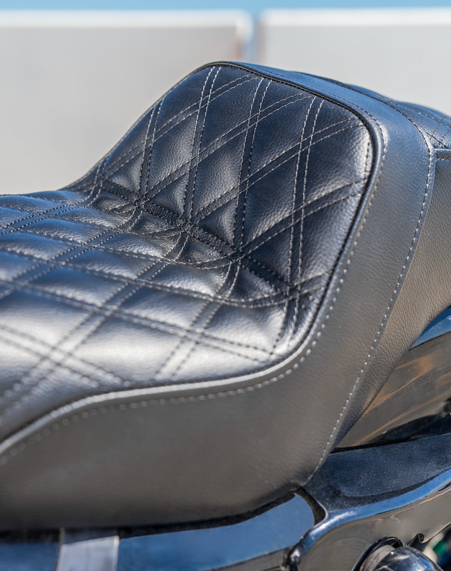 Iron Born Diamond Stitch 2-Up Seat For Harley Sportster 883 Iron XL883N Black Lifestyle