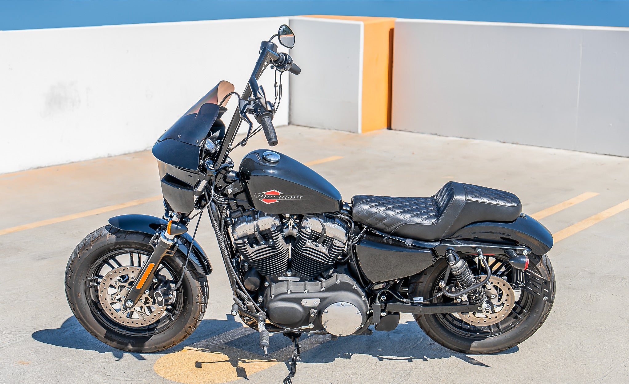 Iron Born Diamond Stitch 2-Up Seat For Harley Sportster Forty Eight XL1200X Black Lifestyle @expand