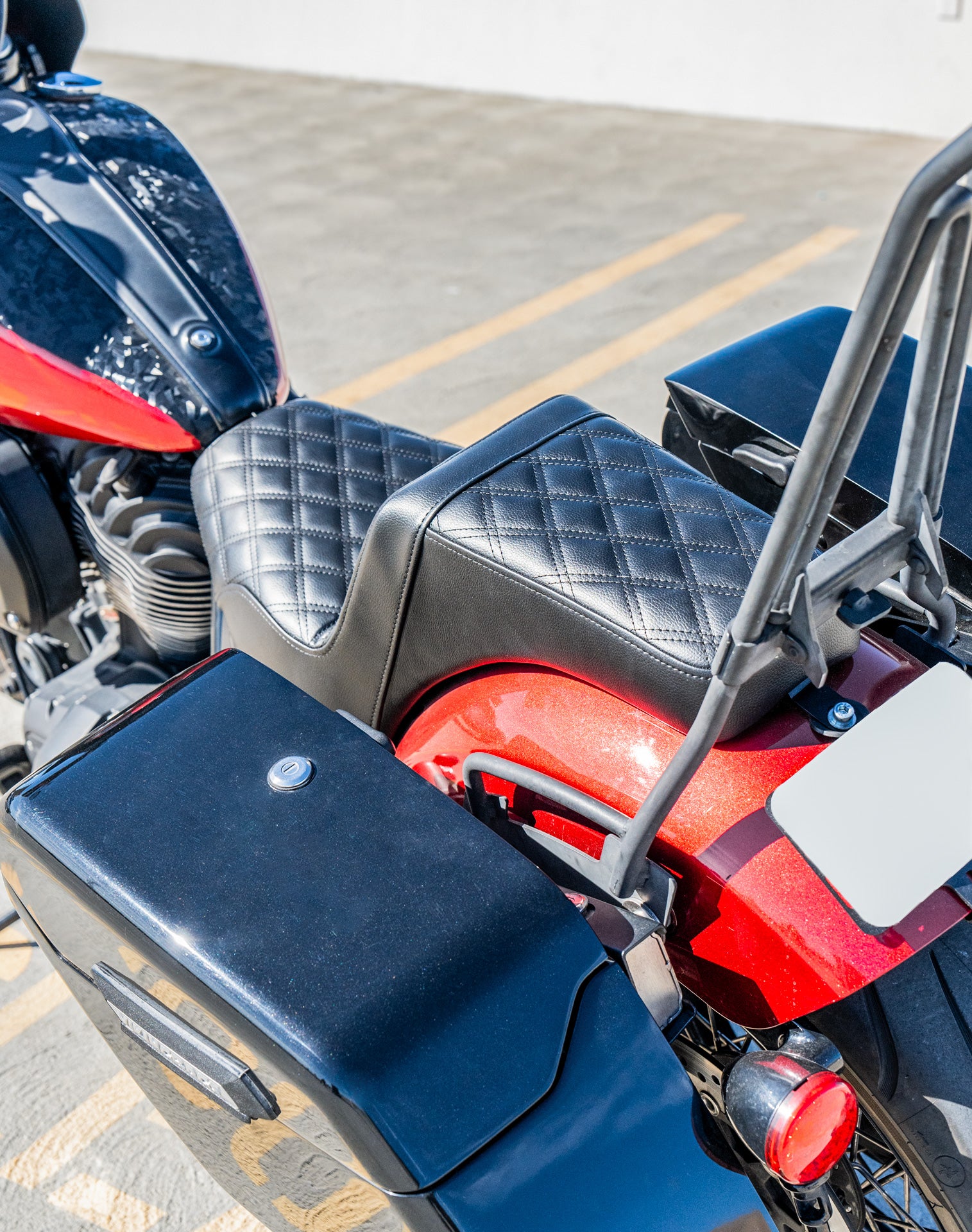 Iron Born Diamond Stitch Indian Scout Bobber 2-Up Seat Black Vertical Lifestyle