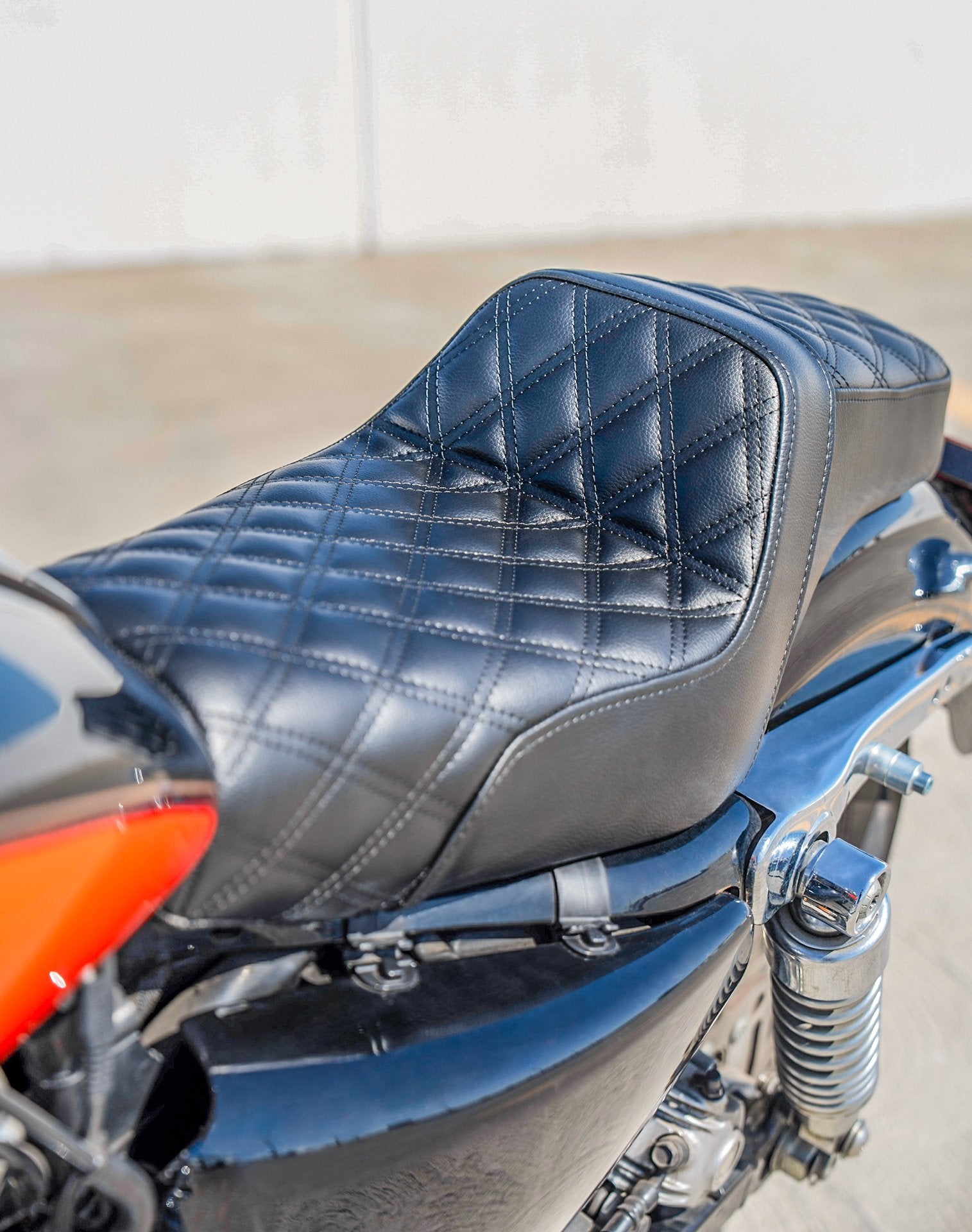 Iron Born Diamond Stitch 2-Up Seat For Harley Sportster 1200 Low XL1200L Black Lifestyle