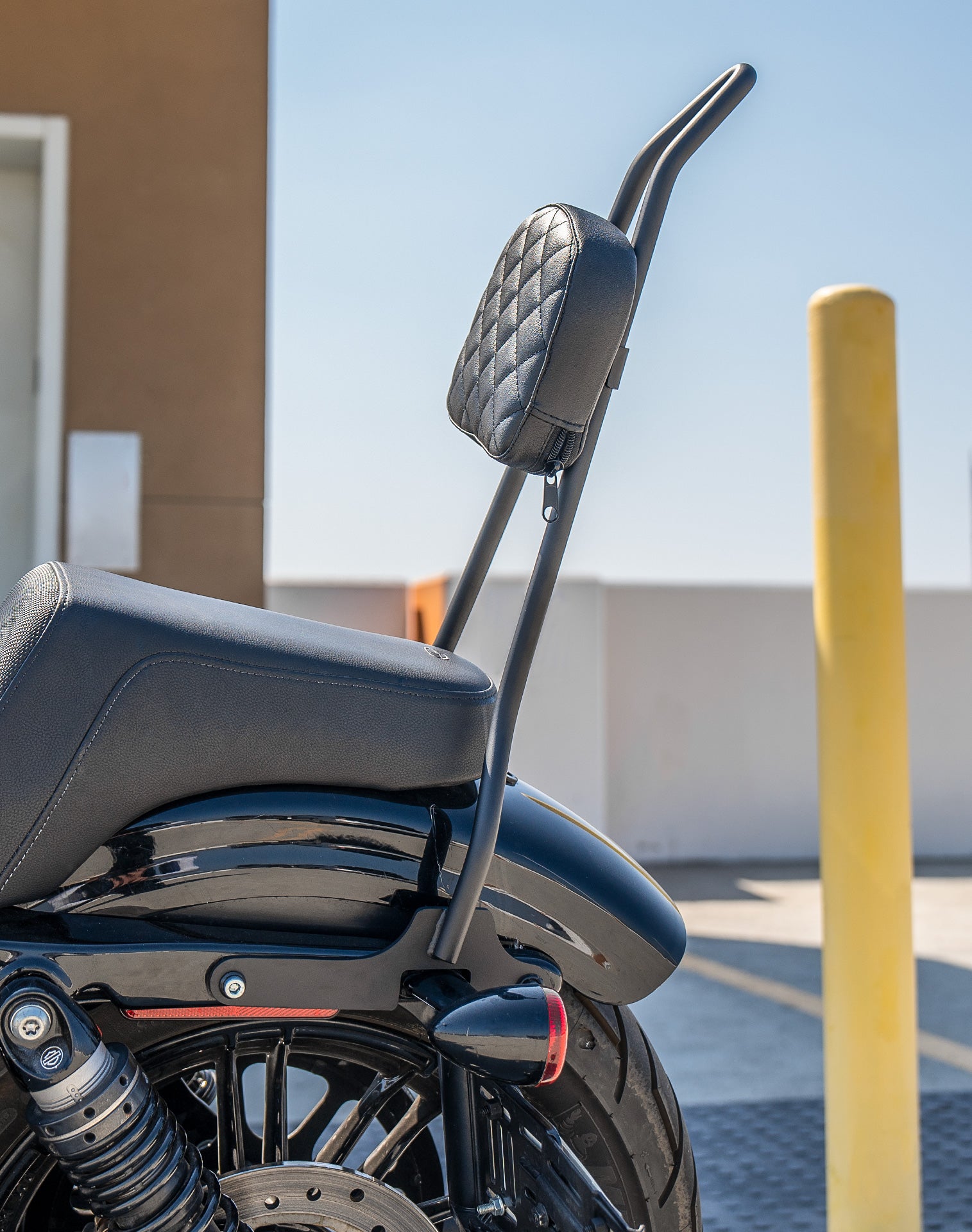 Viking Iron Born Diamond Stitch Leather Short Motorcycle Sissy Bar Pad for Harley Davidson v2