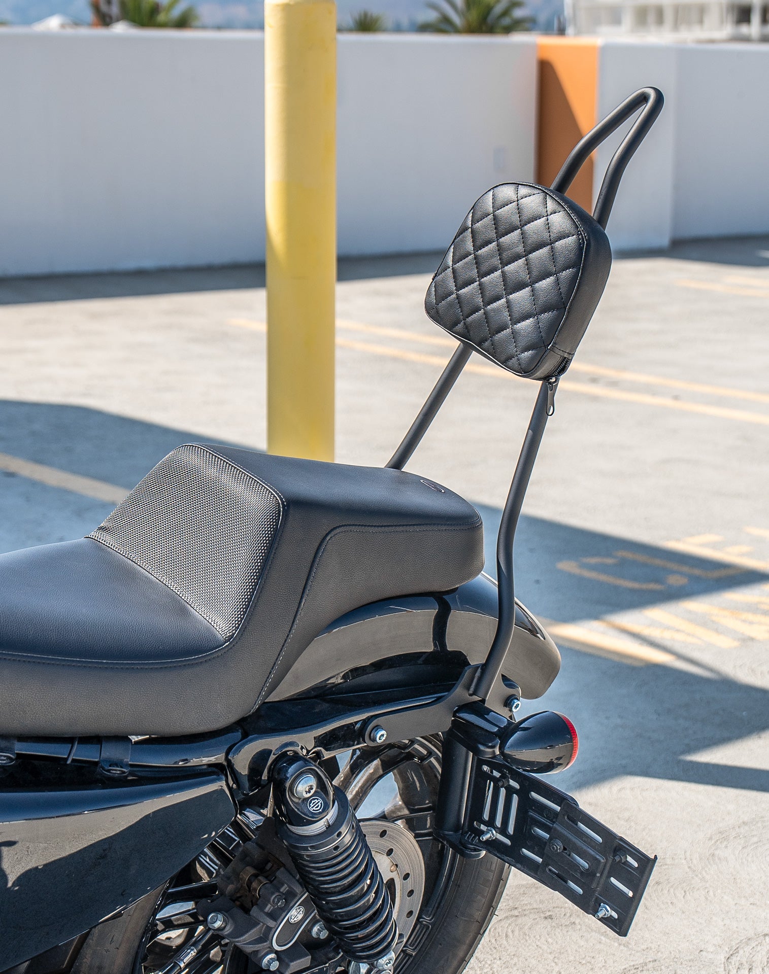 Viking Iron Born Diamond Stitch Leather Short Motorcycle Sissy Bar Pad v3