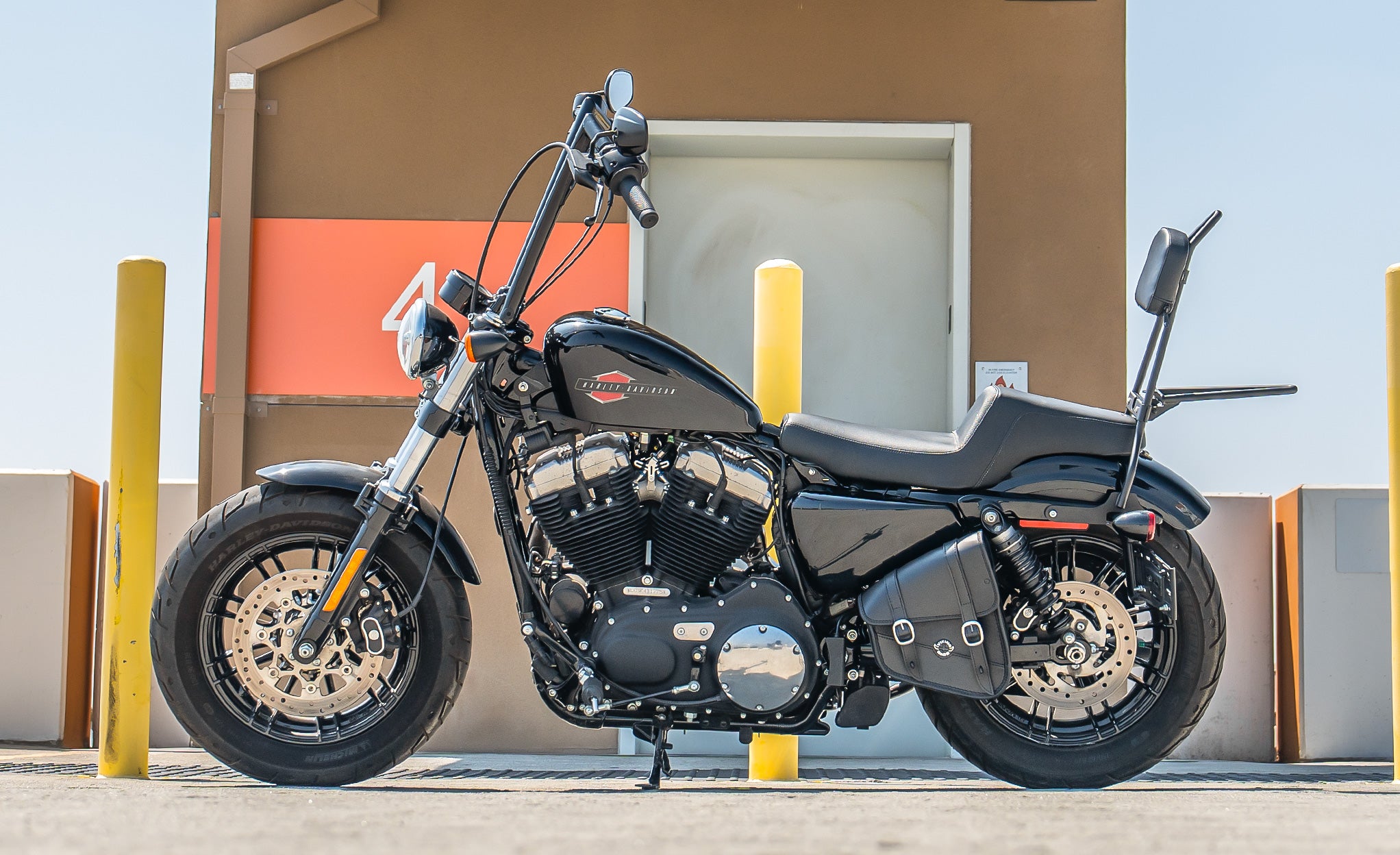 Iron Born Sissy Bar with Foldable Luggage Rack for Harley Sportster Forty Eight Matte Black @expand