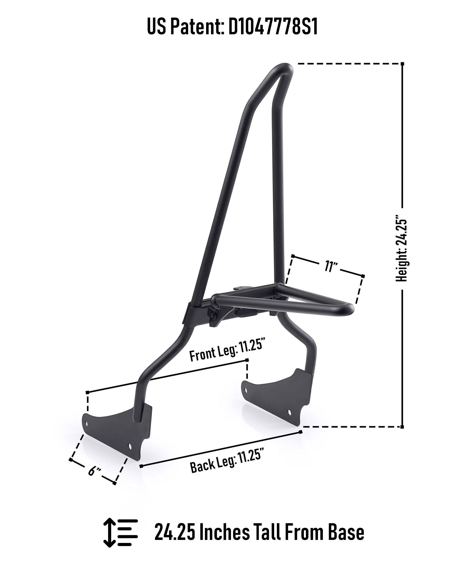 Iron Born Blade 25" Sissy Bar with Foldable Luggage Rack for Harley Sportster Nightster RH975/S Matte Black Dimension