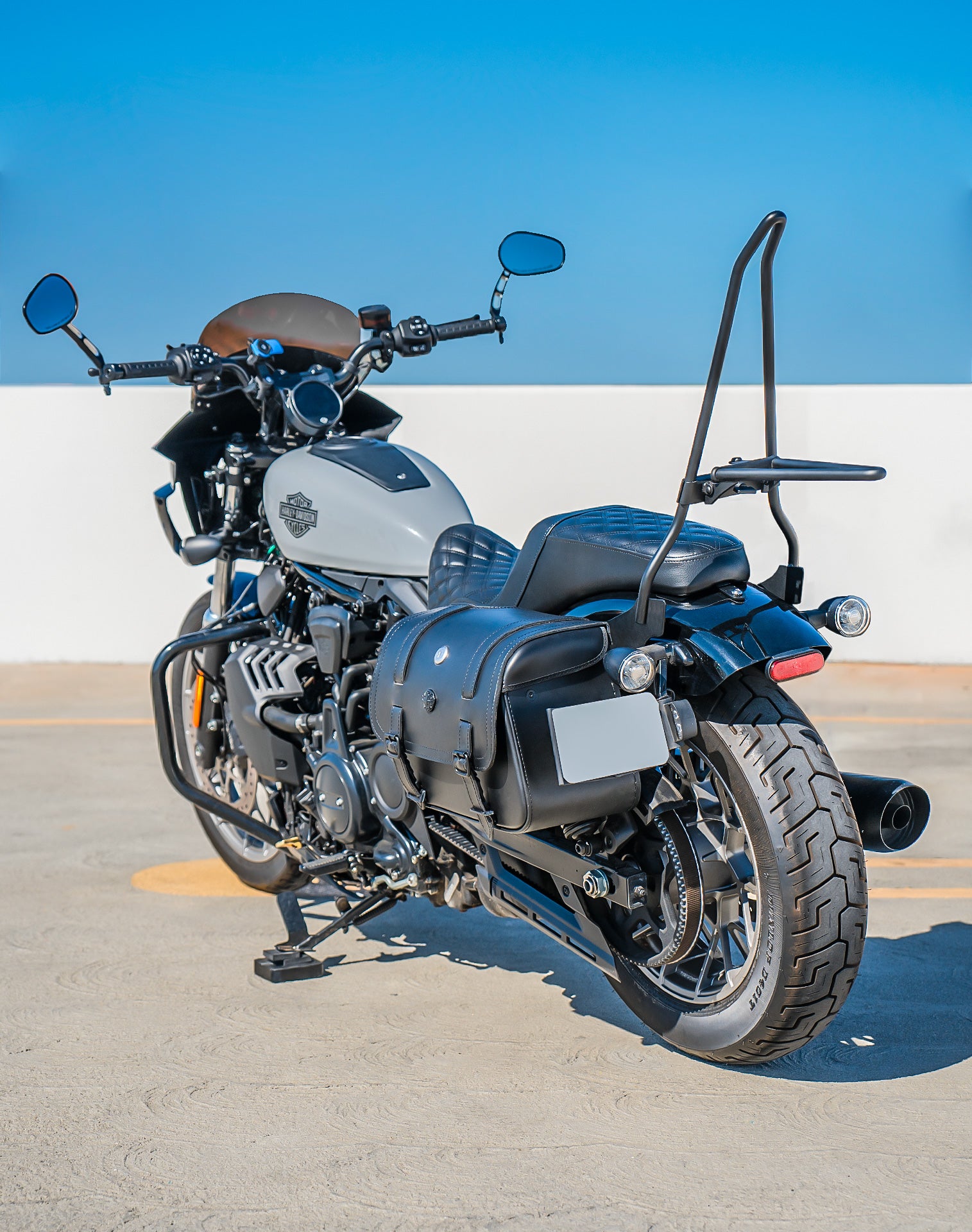 Iron Born Blade 25" Sissy Bar with Foldable Luggage Rack for Harley Sportster Nightster RH975/S Matte Black Lifestyle