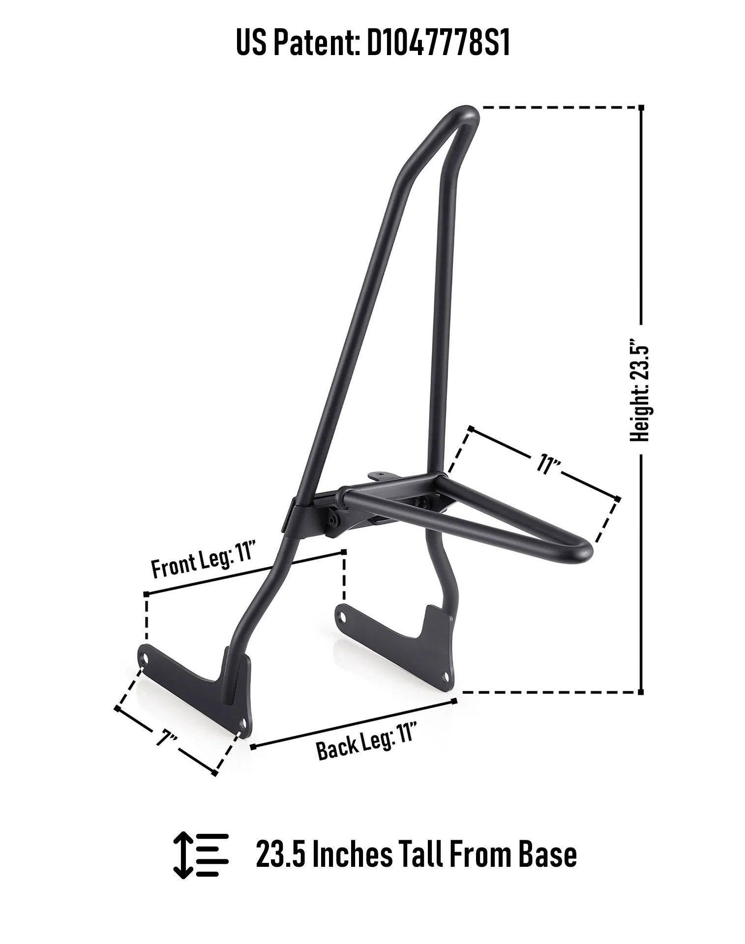 Iron Born Blade 25" Sissy Bar for Wide Seat w/ Foldable Rack for Harley Softail Low Rider FXLR Matte Black Dimension