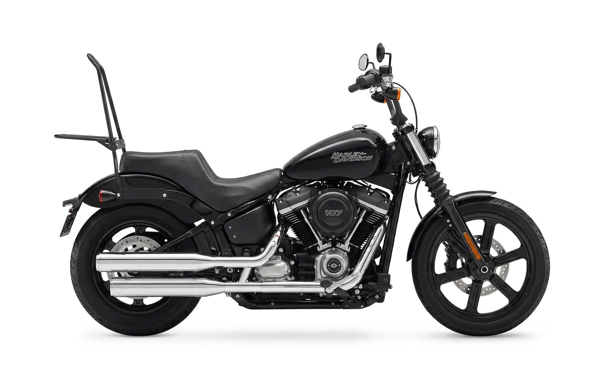 Iron Born Blade 25" Sissy Bar for Wide Seat w/ Foldable Rack for Harley Softail Standard FXST Matte Black @expand