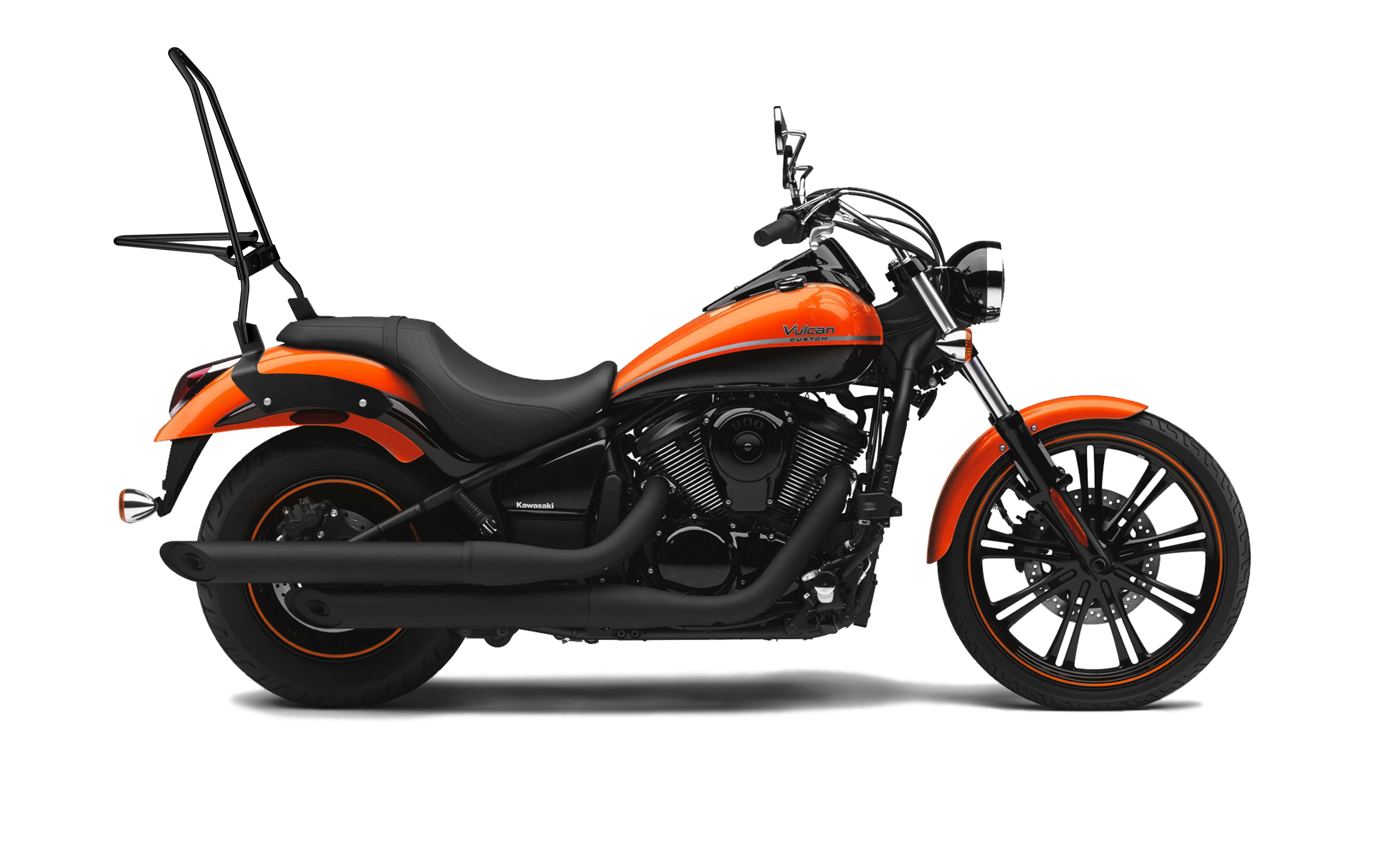 Iron Born Blade 25" Sissy Bar with Foldable Luggage Rack for Kawasaki Vulcan 900 Custom, VN900C Matte Black on Bike @expand