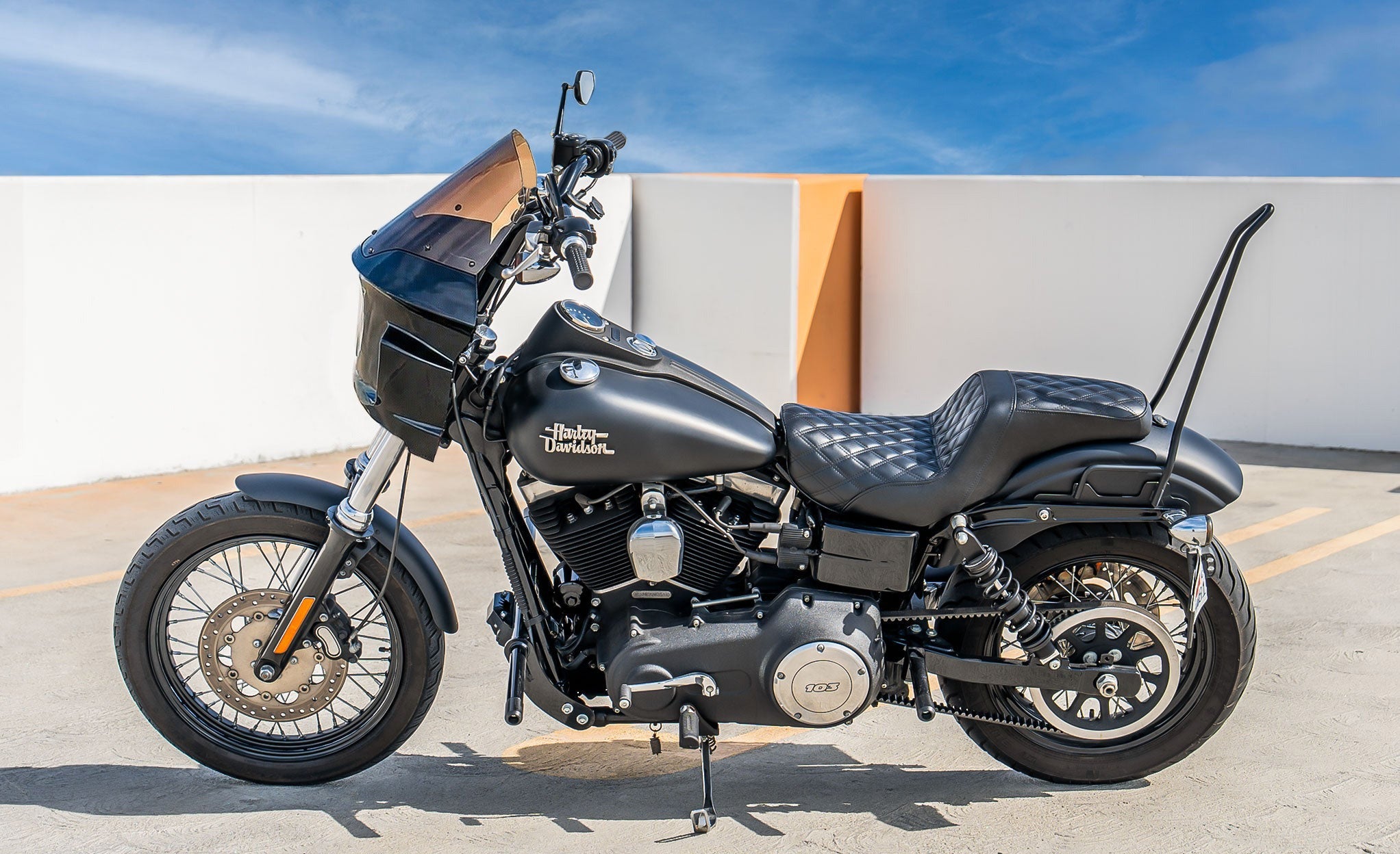 Iron Born Diamond Stitch 2-Up Seat for Harley Dyna Low Rider S FXDLS Black Lifestyle @expand