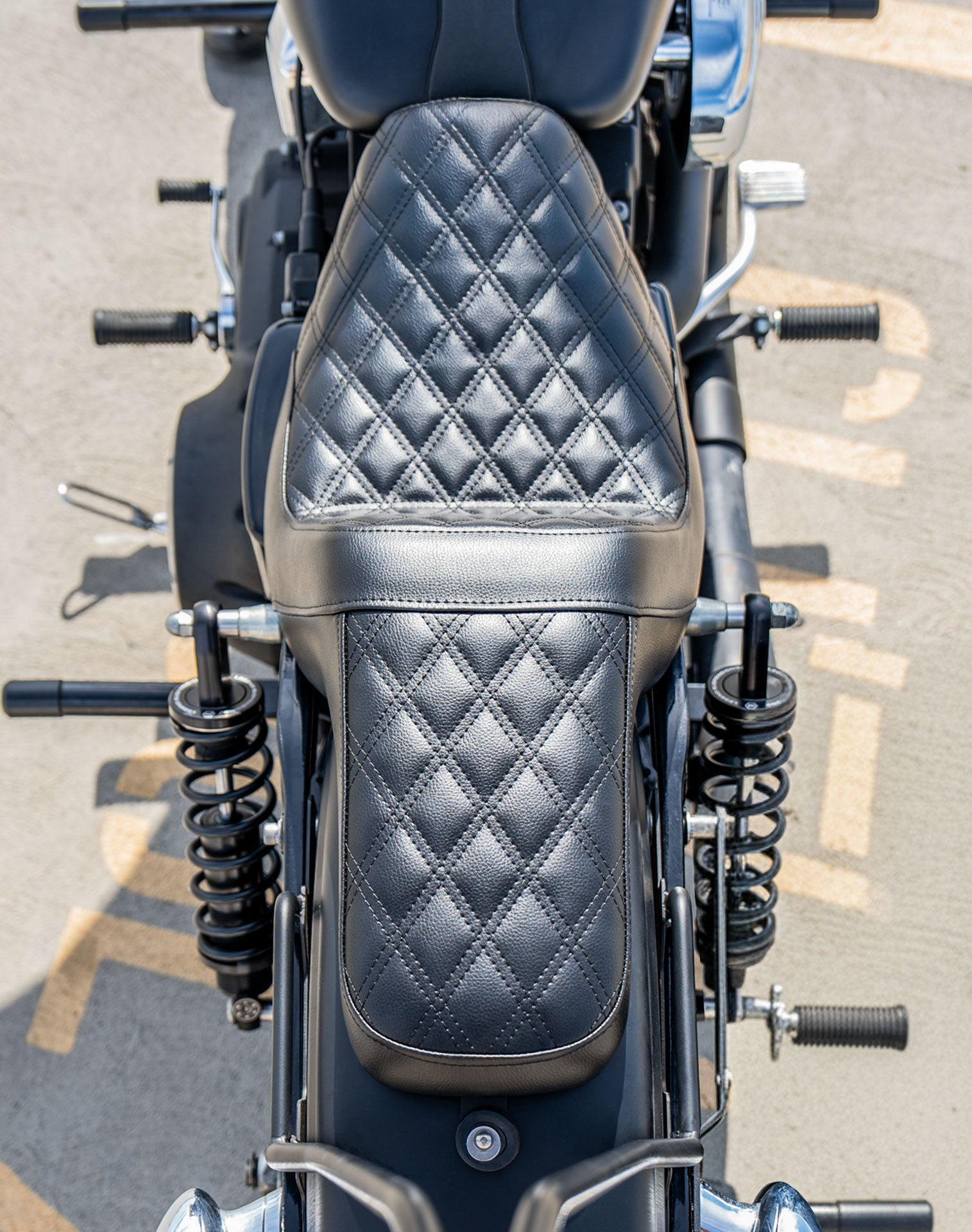 Iron Born Diamond Stitch 2-Up Seat for Harley Dyna Low Rider S FXDLS Black Vertical Lifestyle