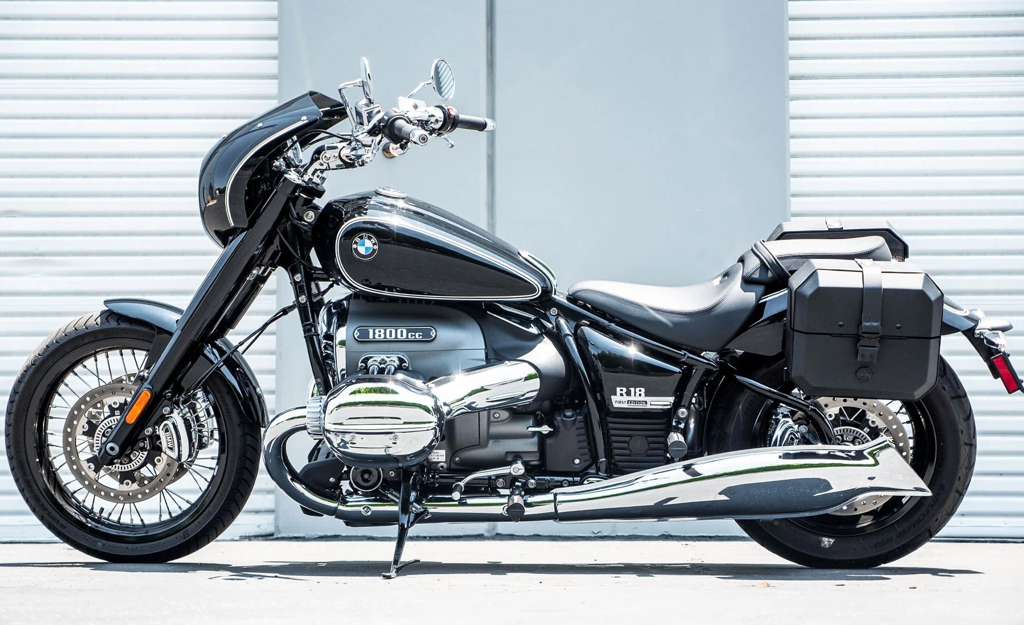 20L - Outlaw Quick-Mount Small BMW R18 Leather Wrapped Hard Saddlebags Life Style Photo @expand