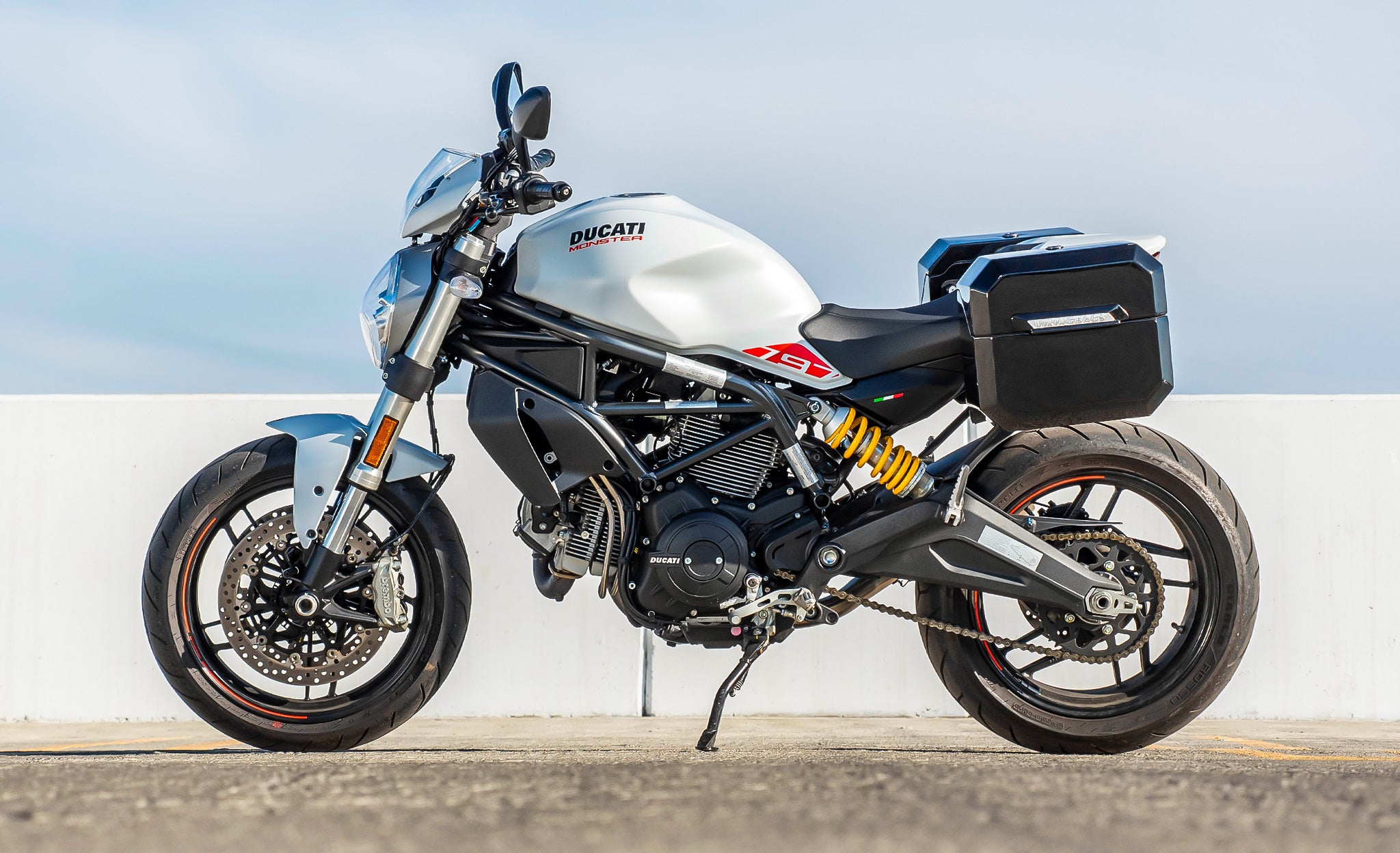 20L - Outlaw Quick-Mount Small Ducati Monster 797 Painted Hard Saddlebags Life Style Photo @expand