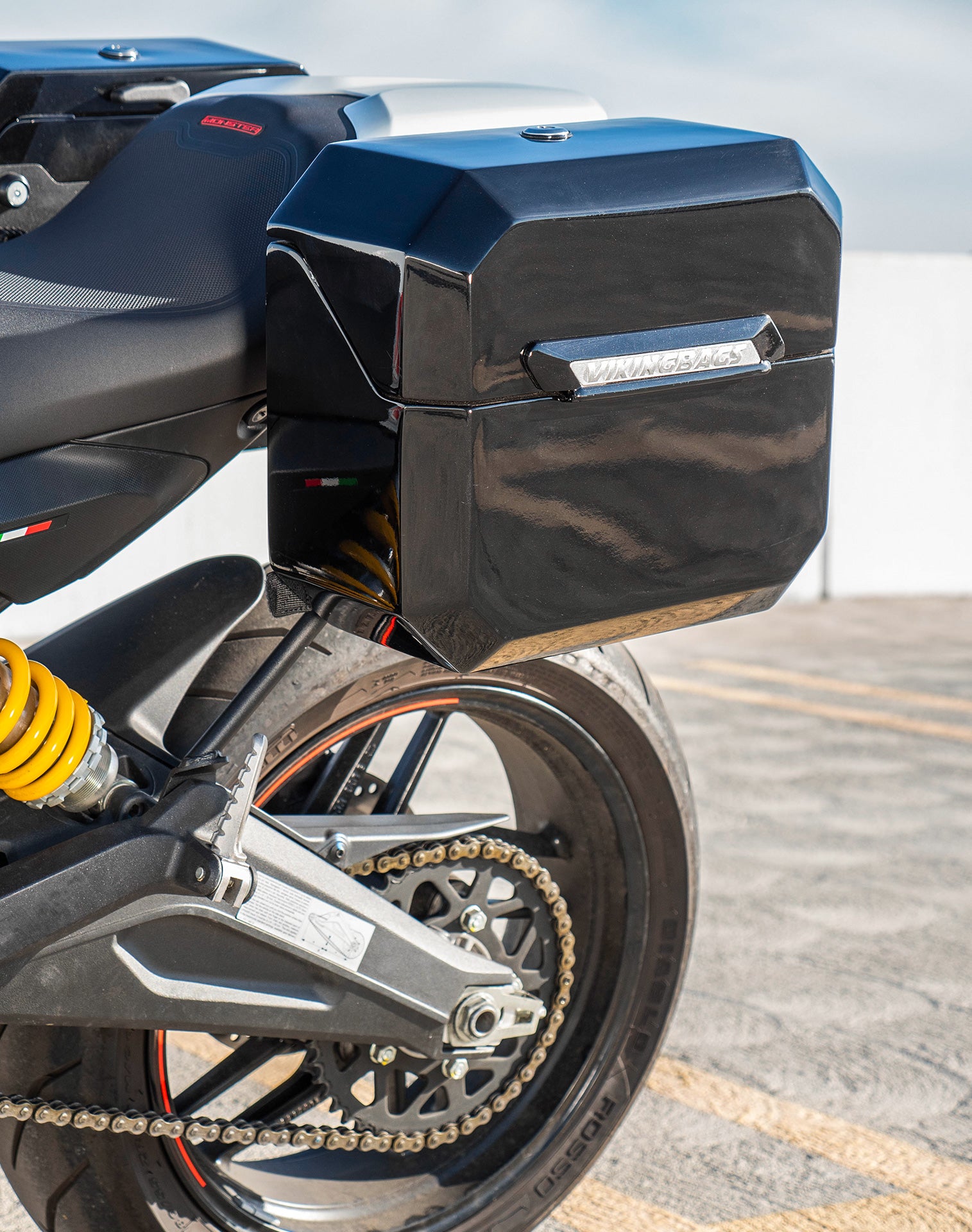 20L - Outlaw Quick-Mount Small Ducati Monster 797 Painted Hard Saddlebags Life style 2