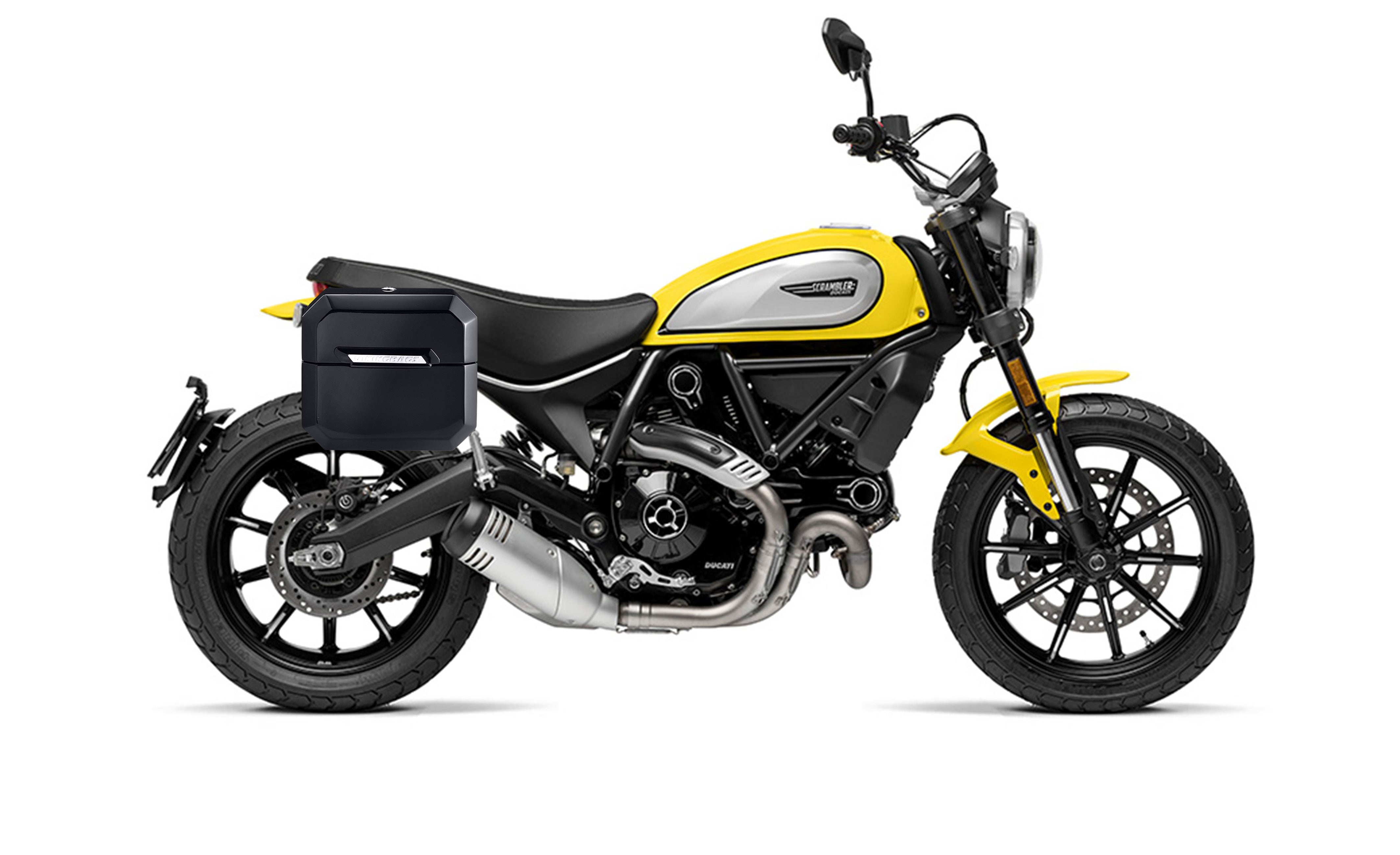 20L - Outlaw Quick-Mount Small Ducati Scrambler (2018-2022) Painted Hard Saddlebags Bag on Bike @expand