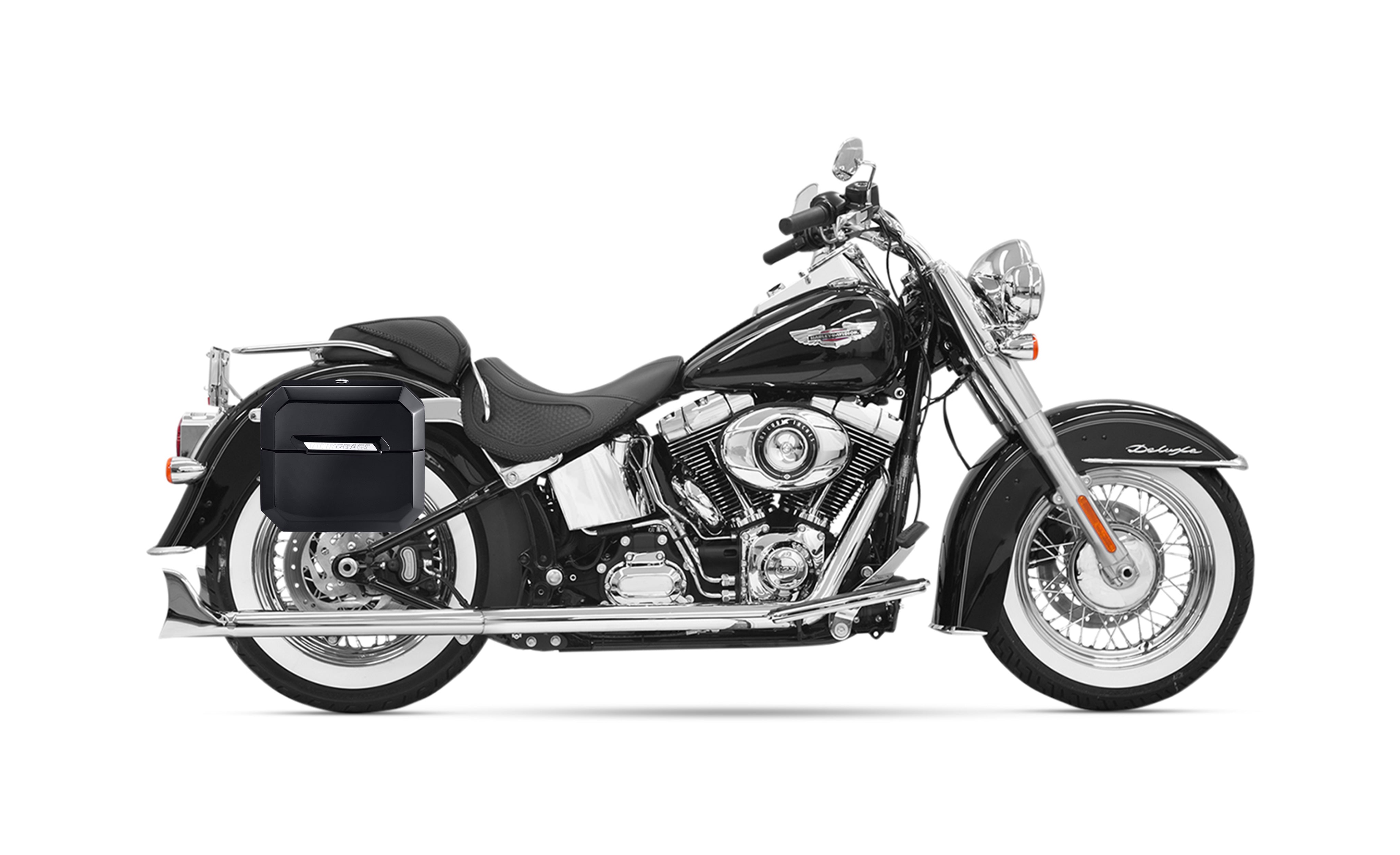 20L - Outlaw Quick-Mount Small Painted Hard Saddlebags for Heritage Classic FLSTC/I Bag on Bike @expand