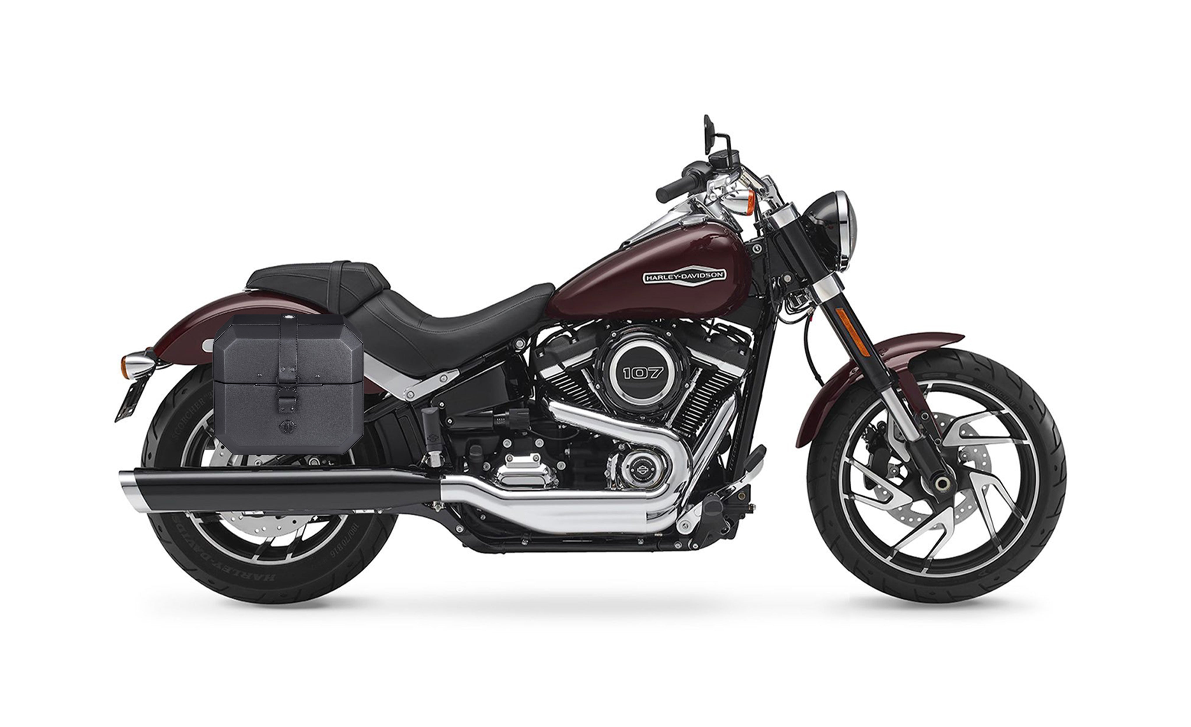 20L - Outlaw Quick-Mount Small Harley Softail Sport Glide Leather Wrapped Hard Saddlebags American Engineering @expand