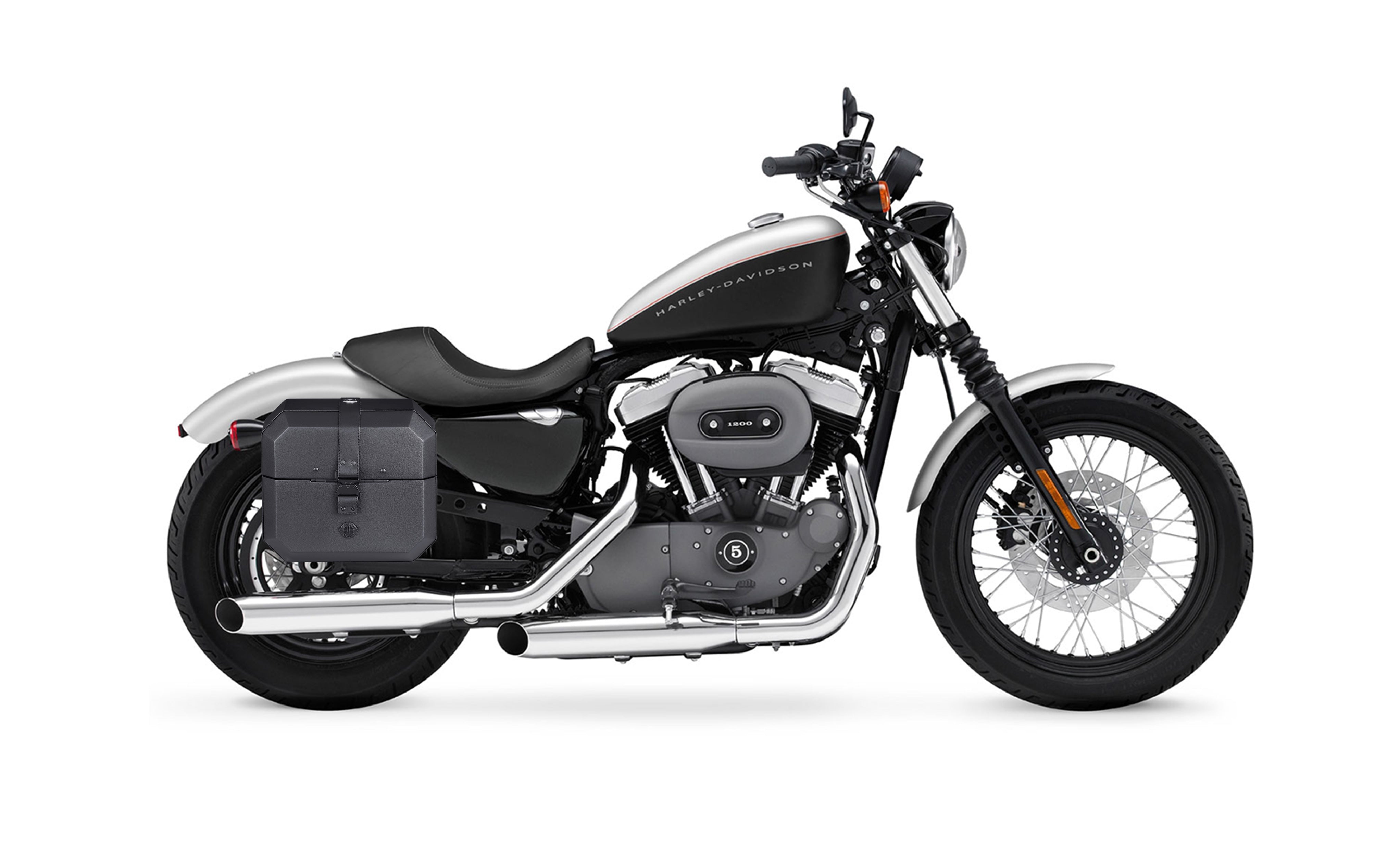 20L - Outlaw Quick-Mount Small Harley Sportster 1200 Nightster XL1200N Leather Wrapped Hard Saddlebags Bag on Bike @expand