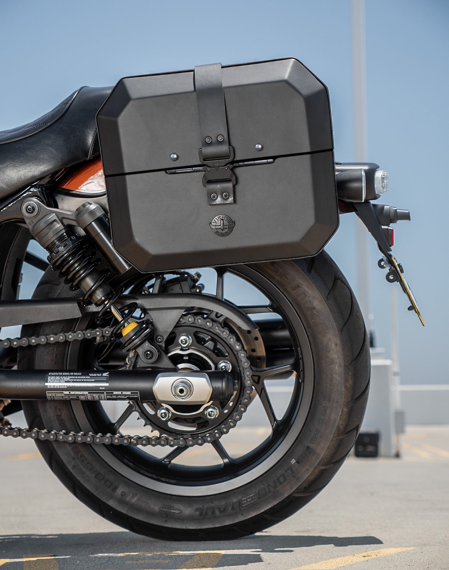 20L - Outlaw Quick-Mount Small Honda Rebel 1100 Leather Wrapped Hard Saddlebags Life Style 2