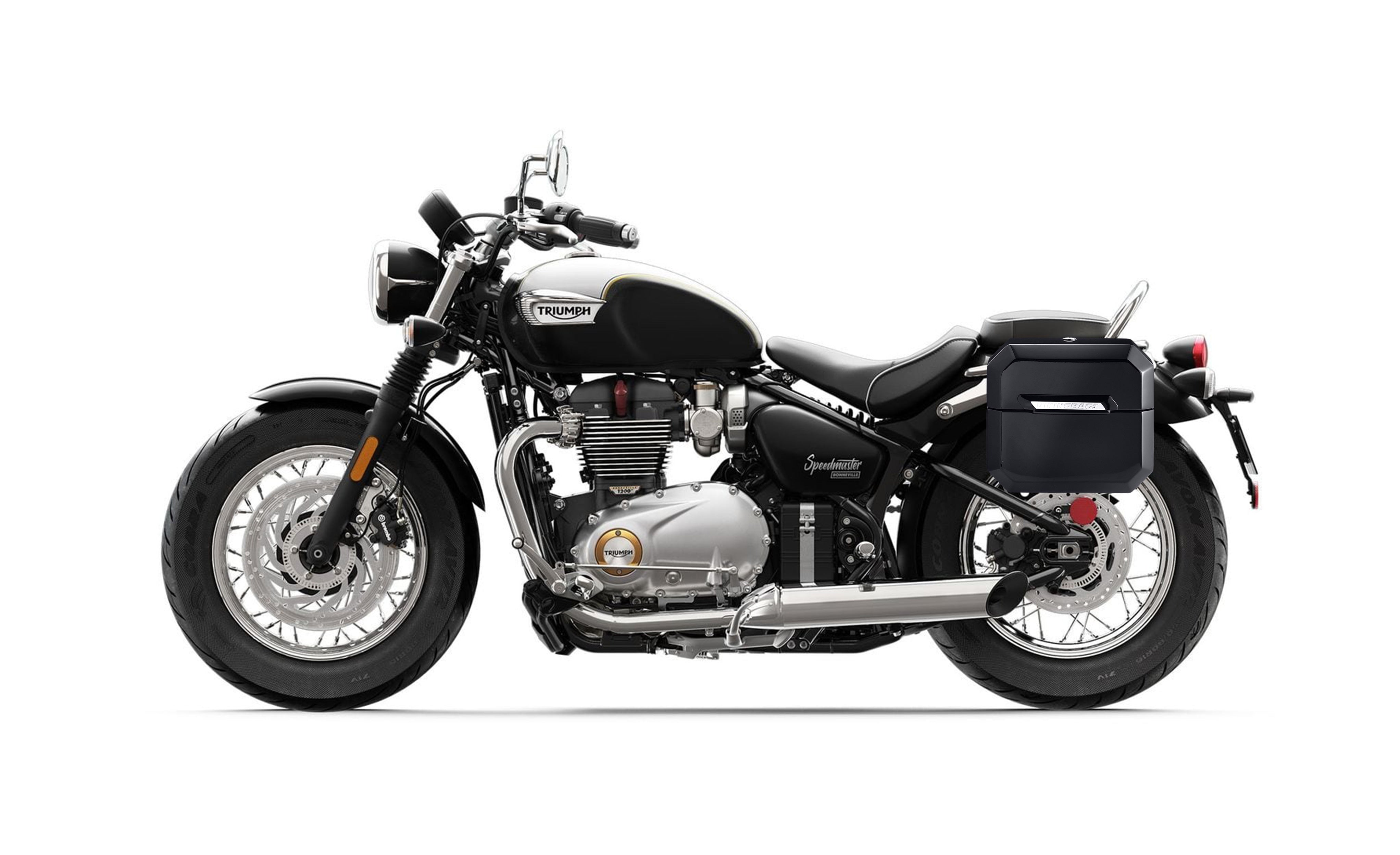 20L - Outlaw Quick-Mount Small Triumph Bonneville Speedmaster Painted Hard Saddlebags Bag on Bike @expand