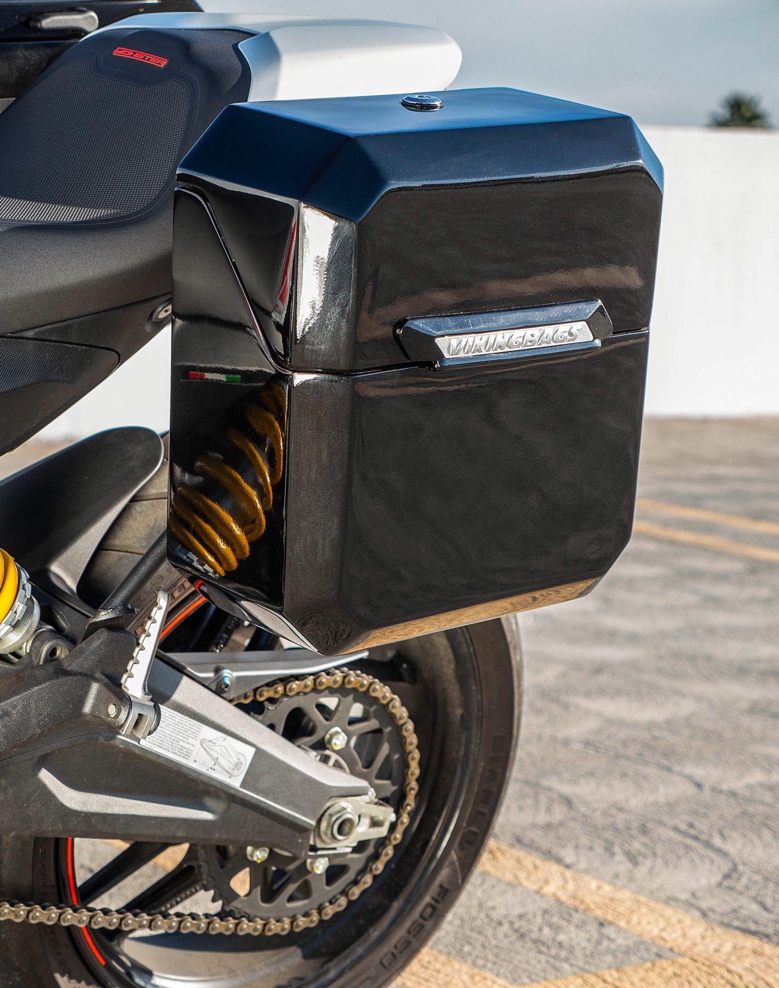 30L - Outlaw Quick Mount Medium Ducati Monster 797 Painted Hard Saddlebags Life style 2